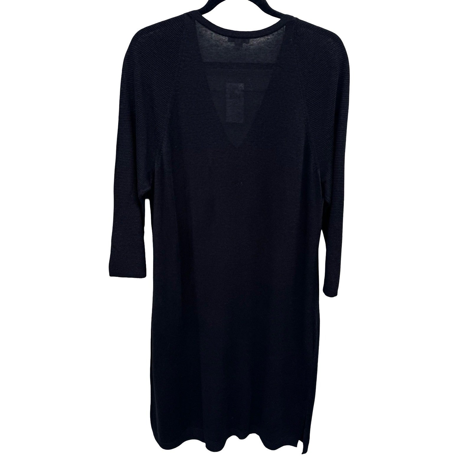 J Jill Minimalist Lagenlook V-Neck Knitwear Midi Sweater Dress Black Women L New