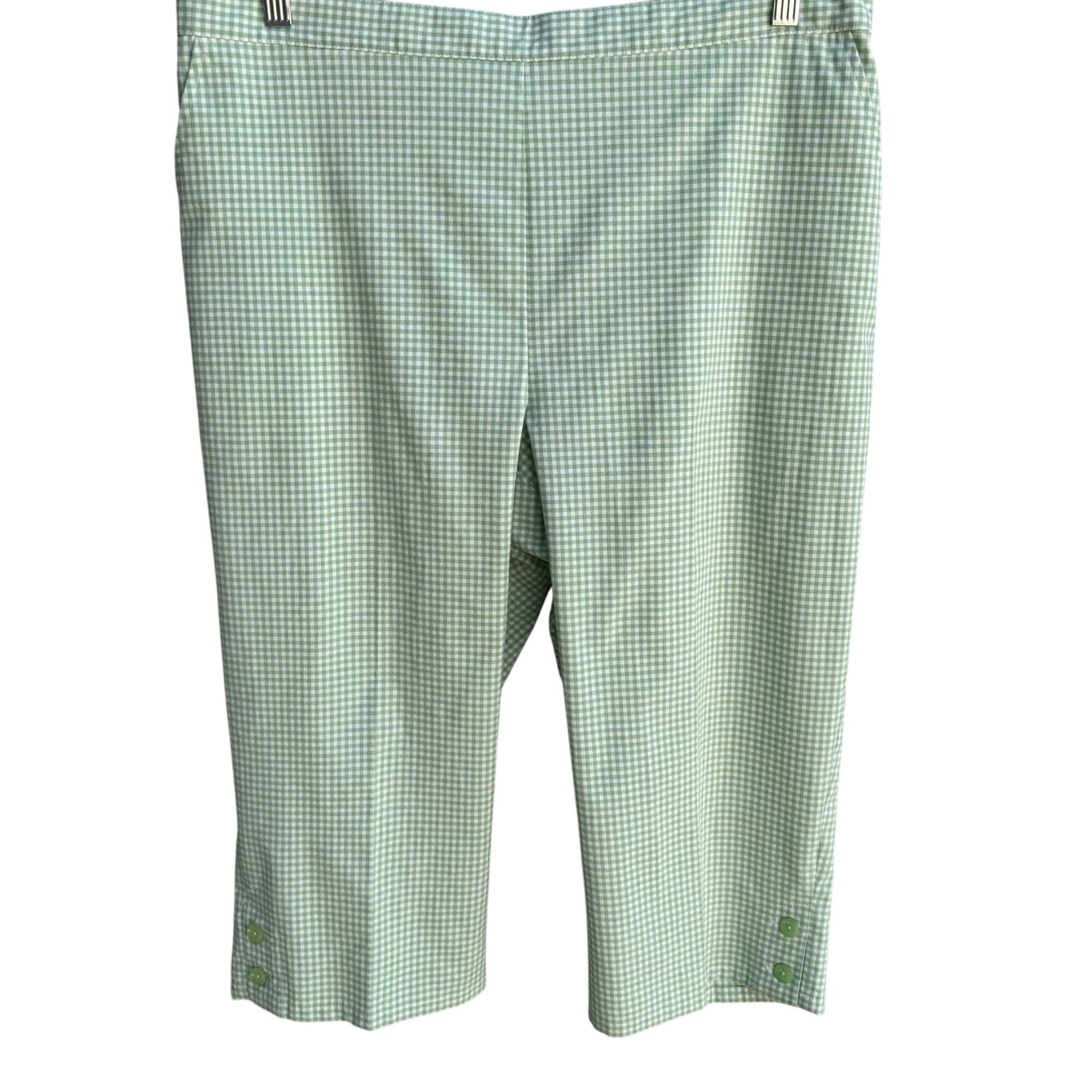 Alfred Dunner Vintage Womens Green Gingham Check Capri Pedal Pusher Pants 16