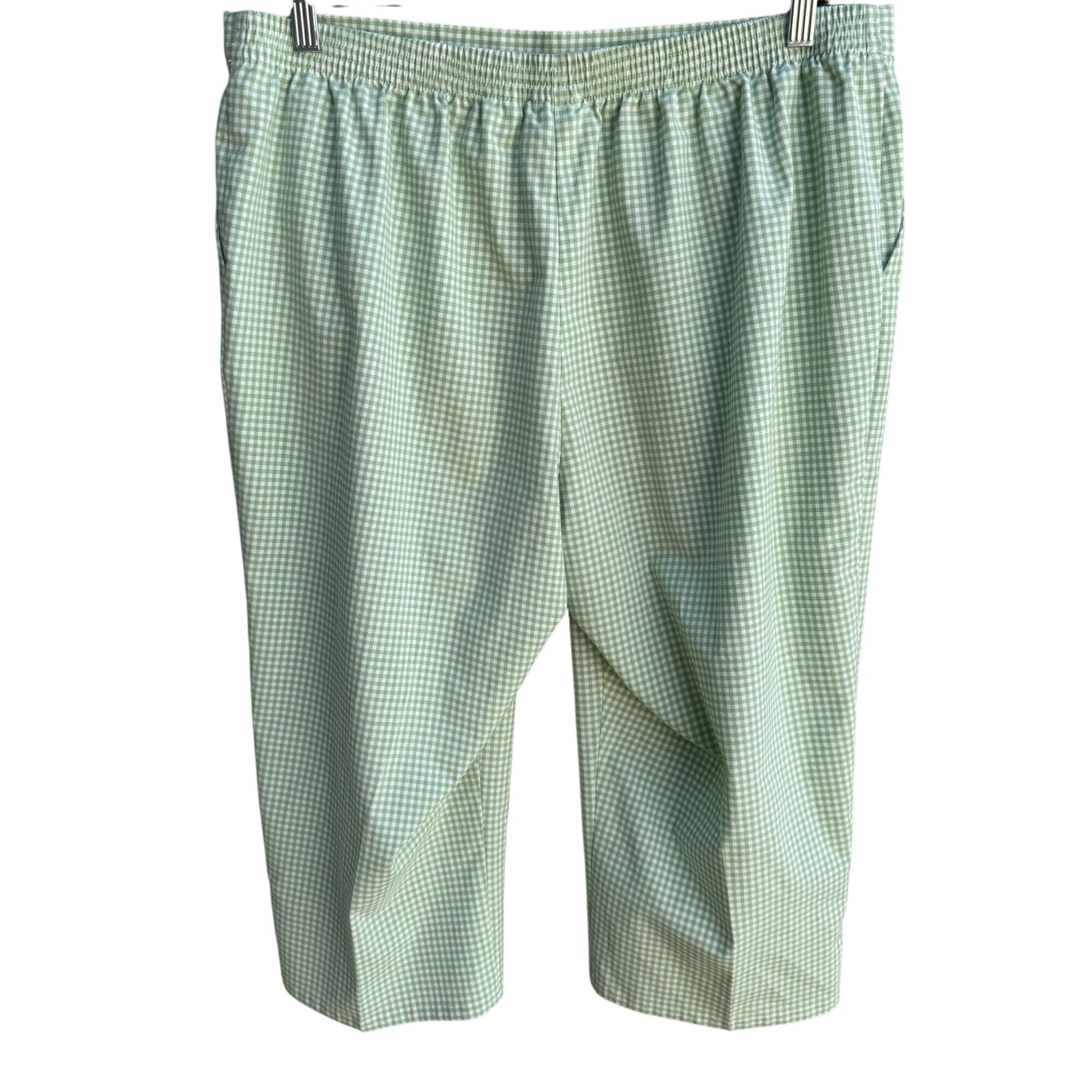 Alfred Dunner Vintage Womens Green Gingham Check Capri Pedal Pusher Pants 16