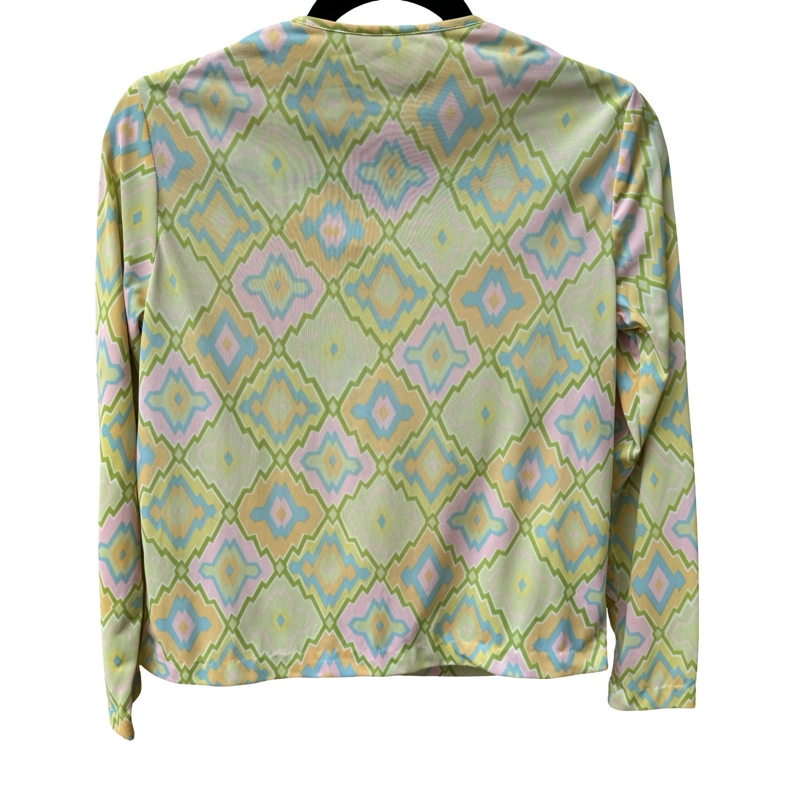 Bobbie Brooks Vintage 70s Pastel Psychedelic Geometric Groovy Tie Neck Blouse