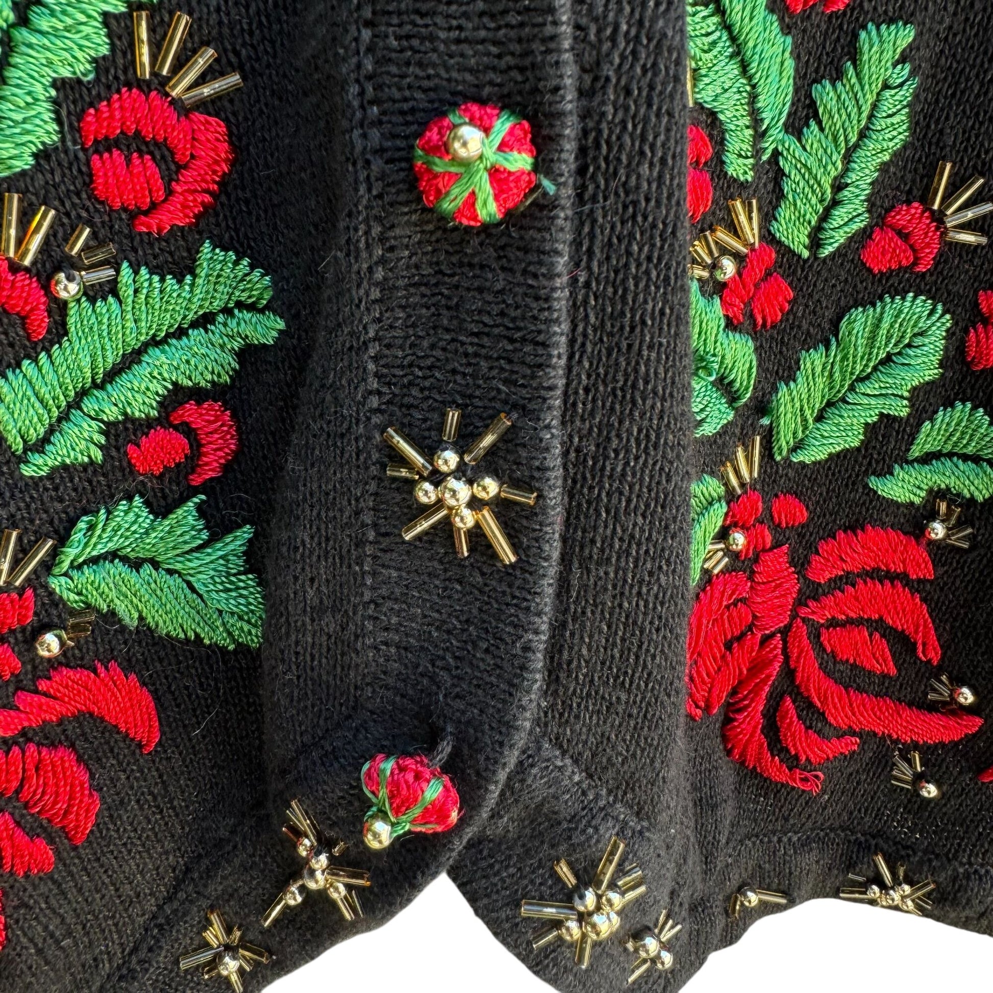 Fitting Image Vintage Womens Beaded Holiday Embroidered Knit Cardigan Sweater 2X