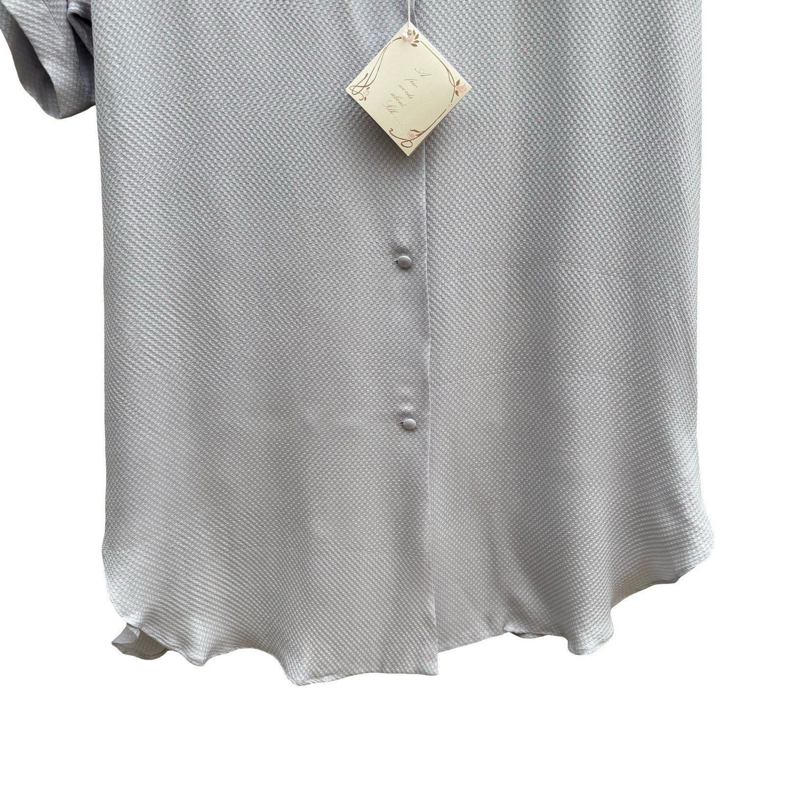 Treesha 100% Silk Jacquard Quiet Luxury Minimalist Sleep Shirt Loungewear M NWT