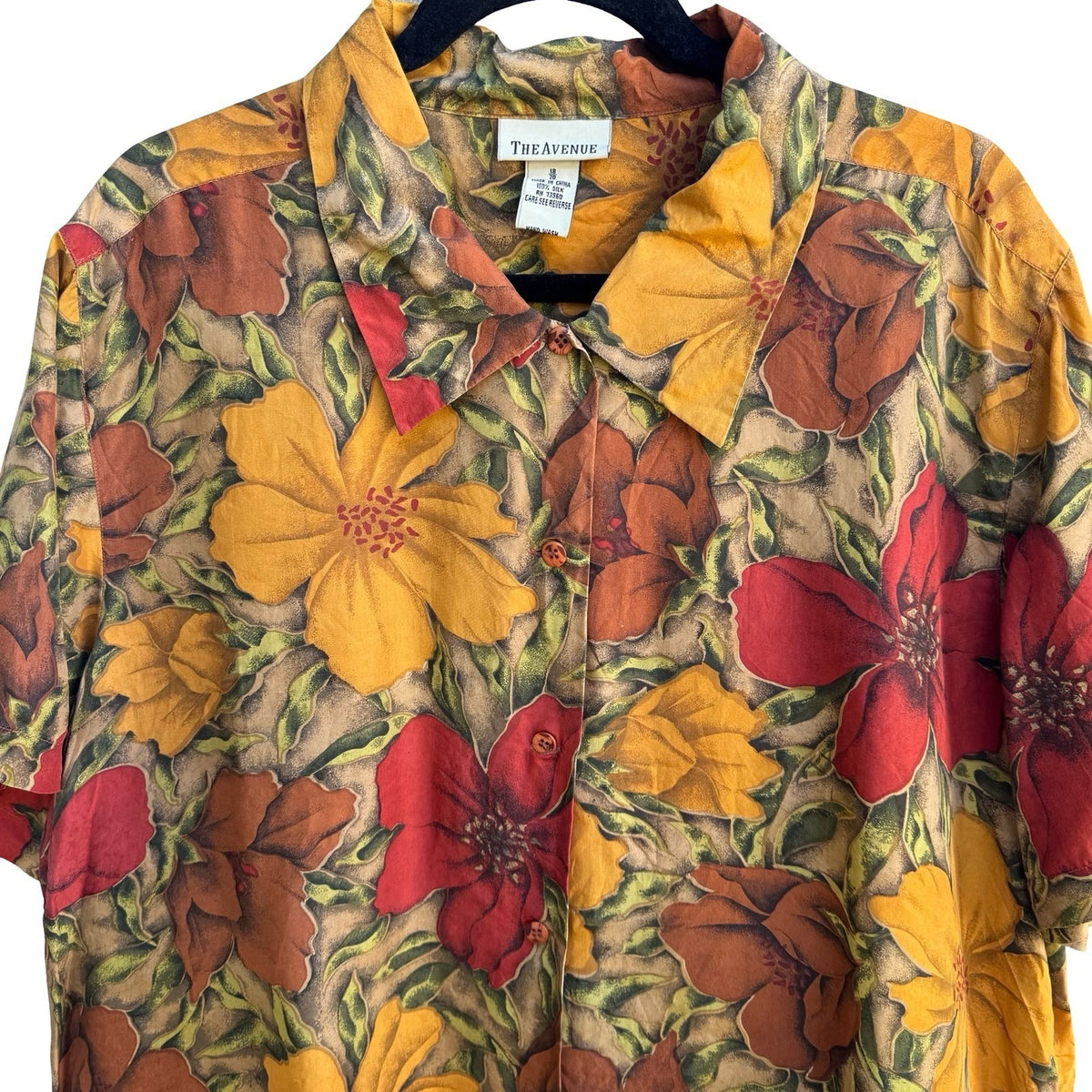 The Avenue 100% Silk Floral Aloha Tropical Resortwear Boho Vacation Blouse 18/20