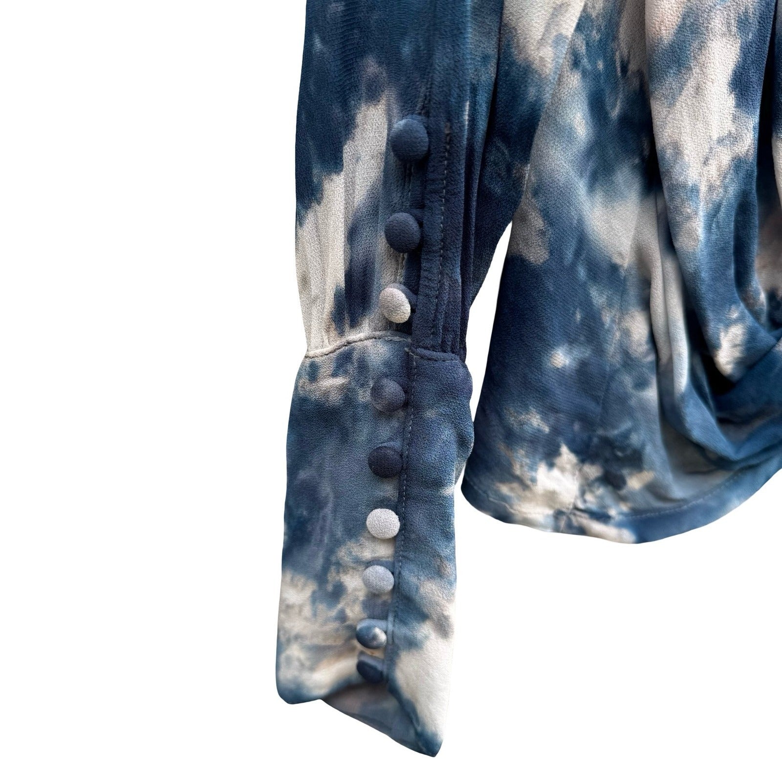 Young Fabulous Broke Breezy Boho Coastal Beachy Ethereal Tie Dye Draped Blouse S