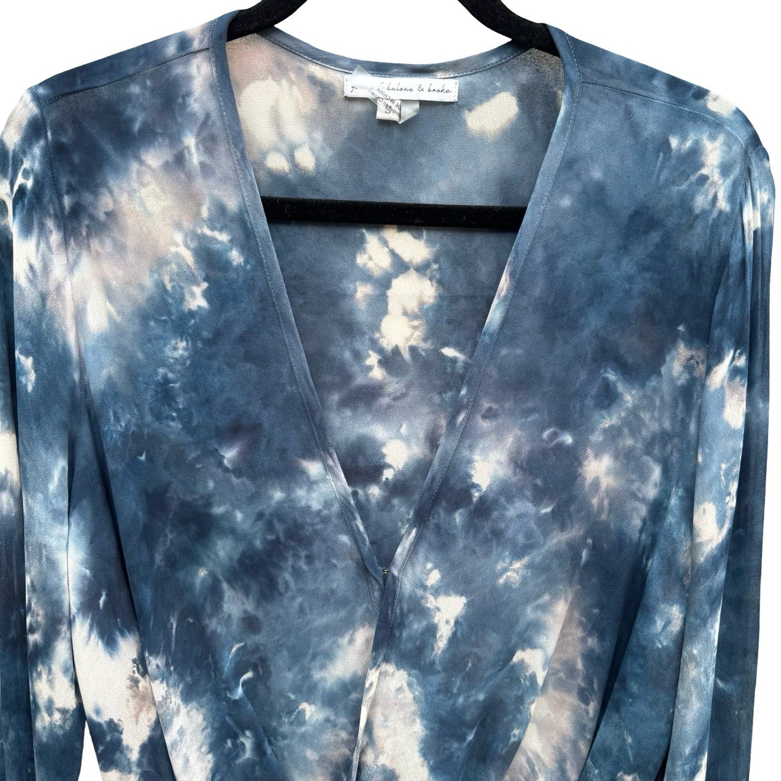 Young Fabulous Broke Breezy Boho Coastal Beachy Ethereal Tie Dye Draped Blouse S