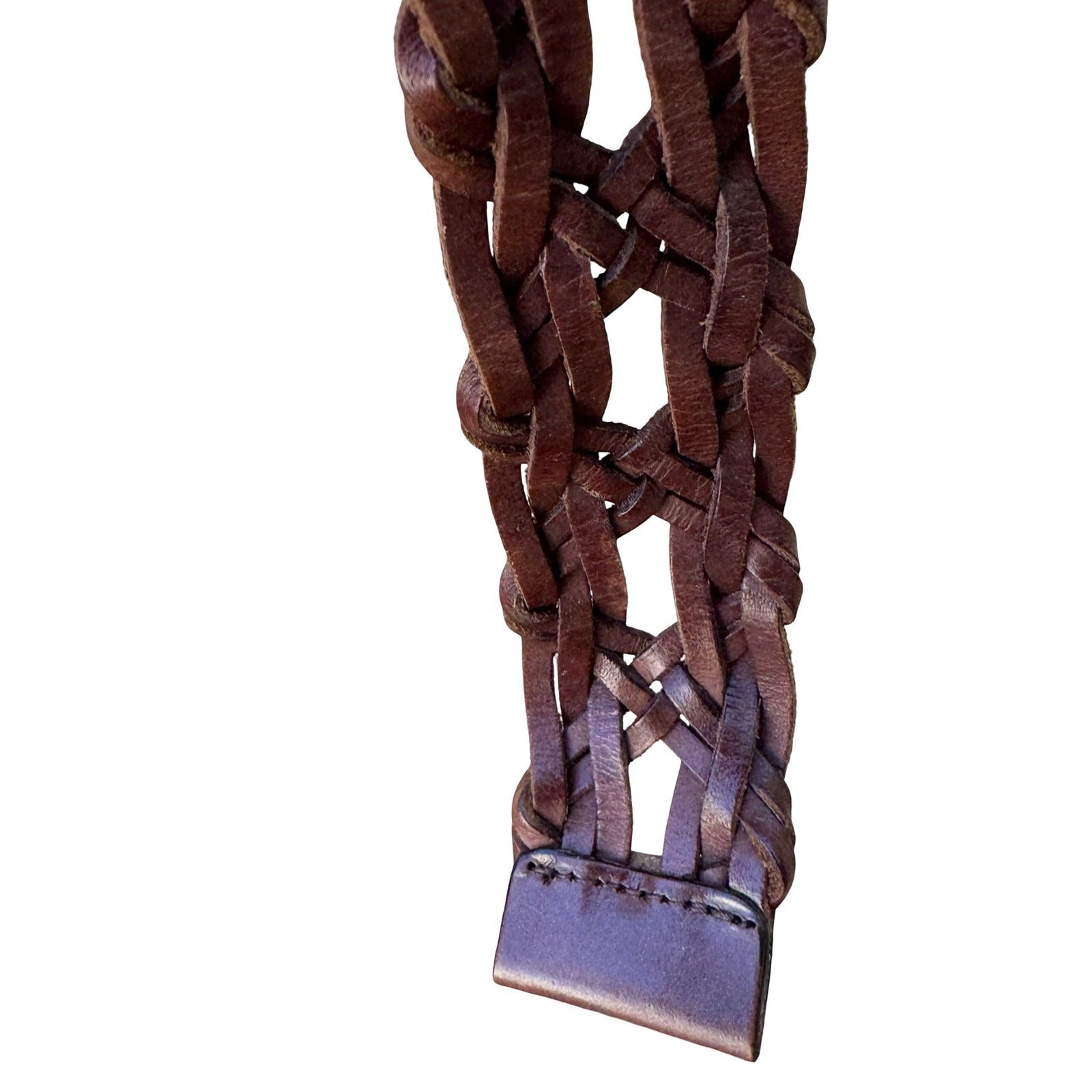 Vintage Wide Braided Leather Belt Double O-Ring Buckle Boho Western Woven Brown