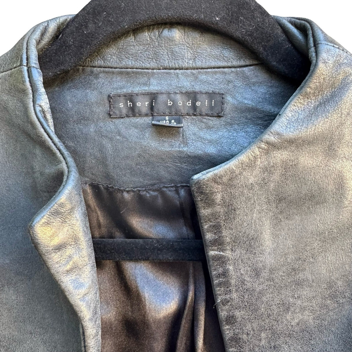 Sheri Bodell Minimalist Edgy Biker Moto Luxe Open Front Leather Jacket Black 6