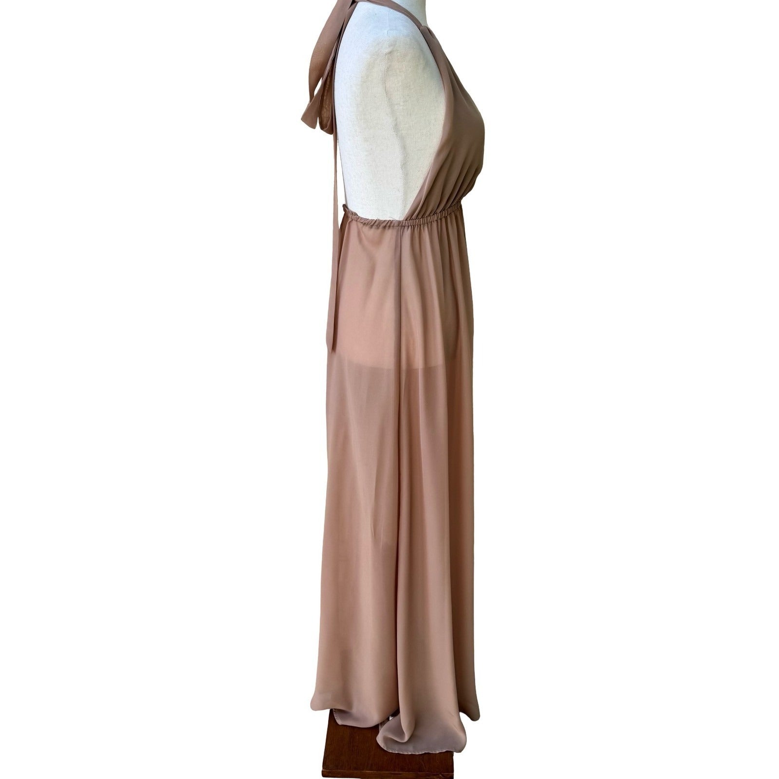 Myra Swim Sheer Resortwear Boho Halter Maxi Dress Beach Coverup Plunge Neck S