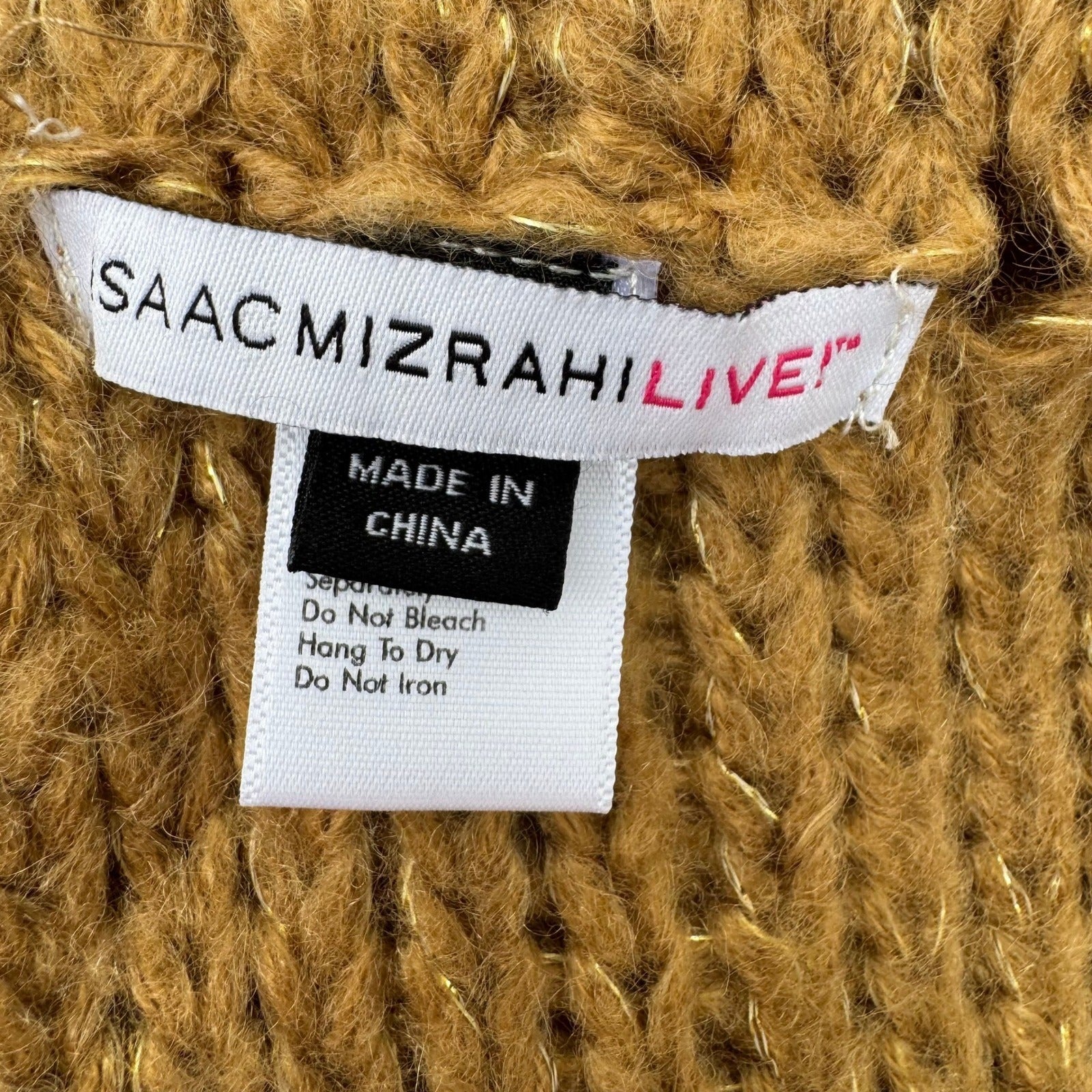 Isaac Mizrahi Womens Camel Gold Metallic Chunky Ribbed Knit Infinity Scarf OS