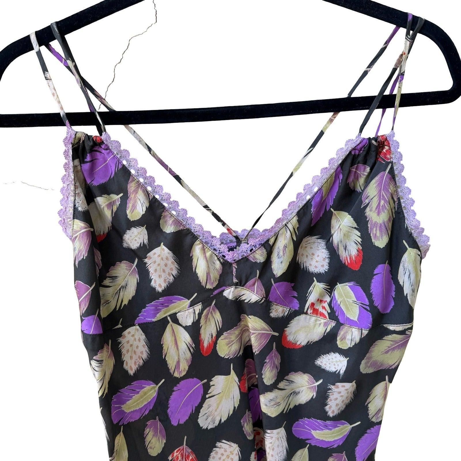 Poleci Y2K Boho Festival Whimsigoth Indie Feather Print Lace Trim Camisole Top S