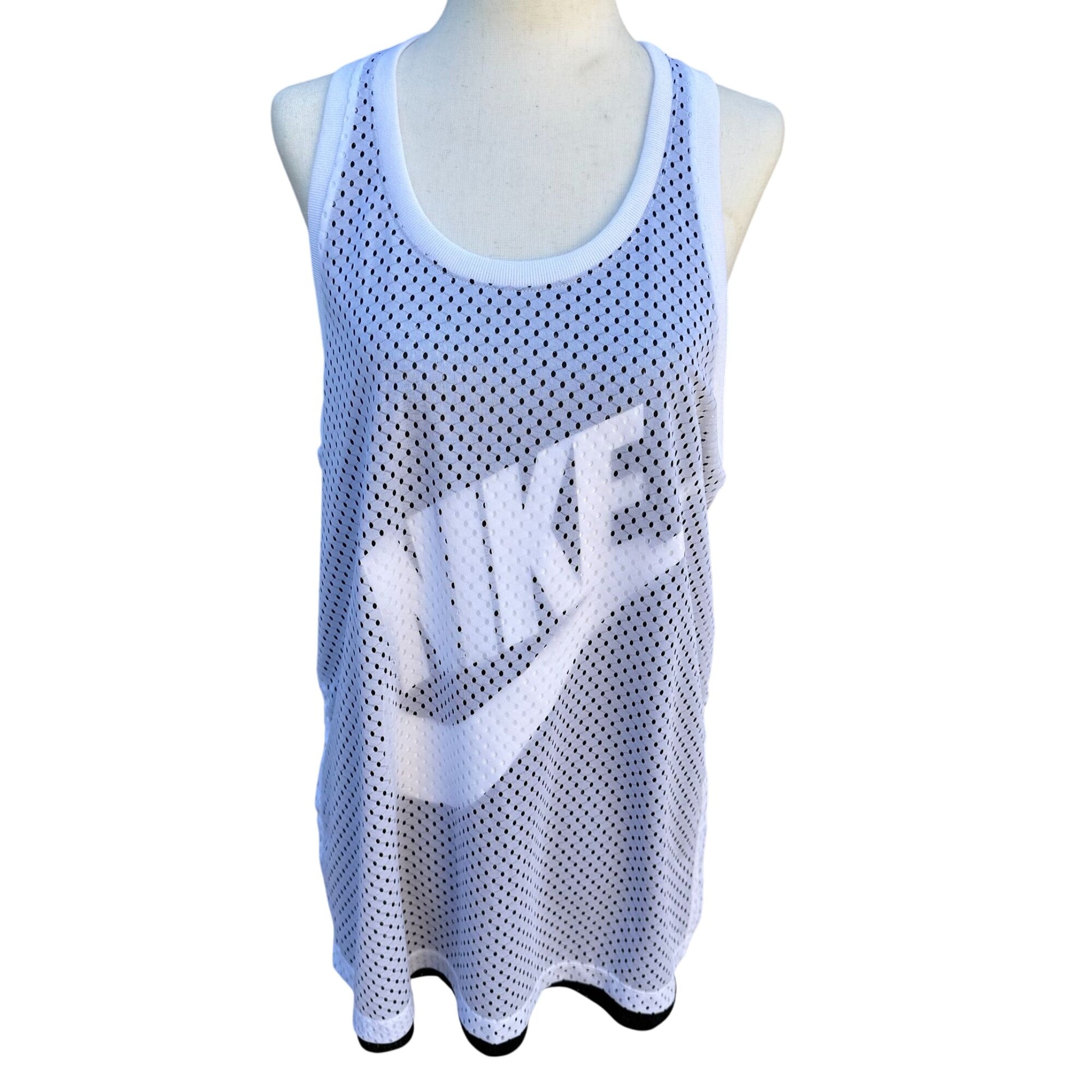 Nike Womens Athletic White Black Mesh Racerback Tank Top Just Do It Dri Fit Large