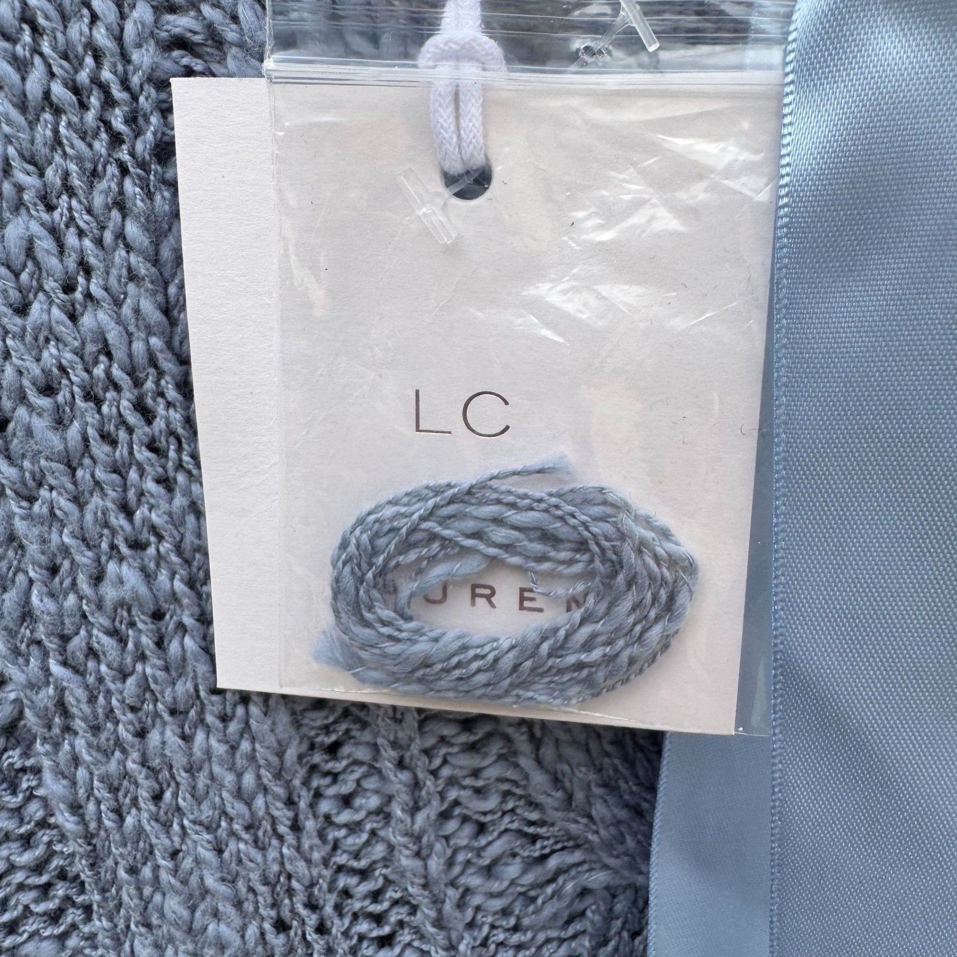 Lauren Conrad XL Blue Open-Knit Eyelet Sweater Ribbon Tie Back Cable Detail New
