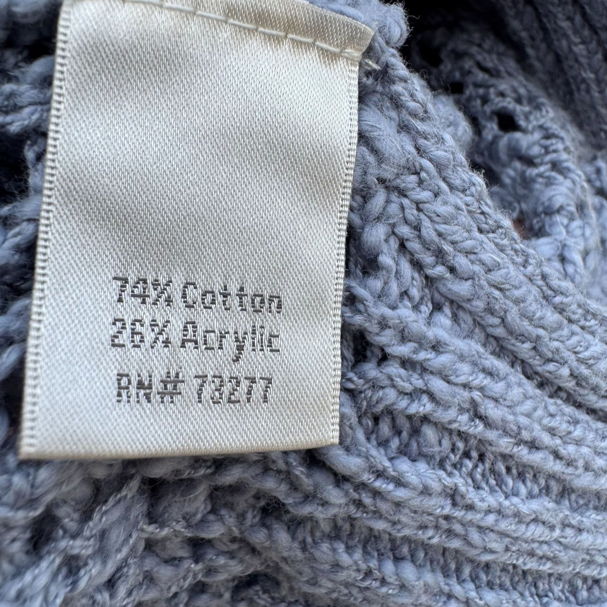 Lauren Conrad XL Blue Open-Knit Eyelet Sweater Ribbon Tie Back Cable Detail New