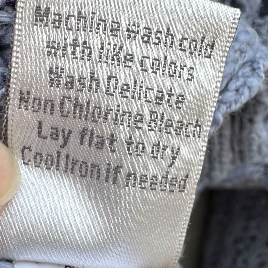 Lauren Conrad XL Blue Open-Knit Eyelet Sweater Ribbon Tie Back Cable Detail New