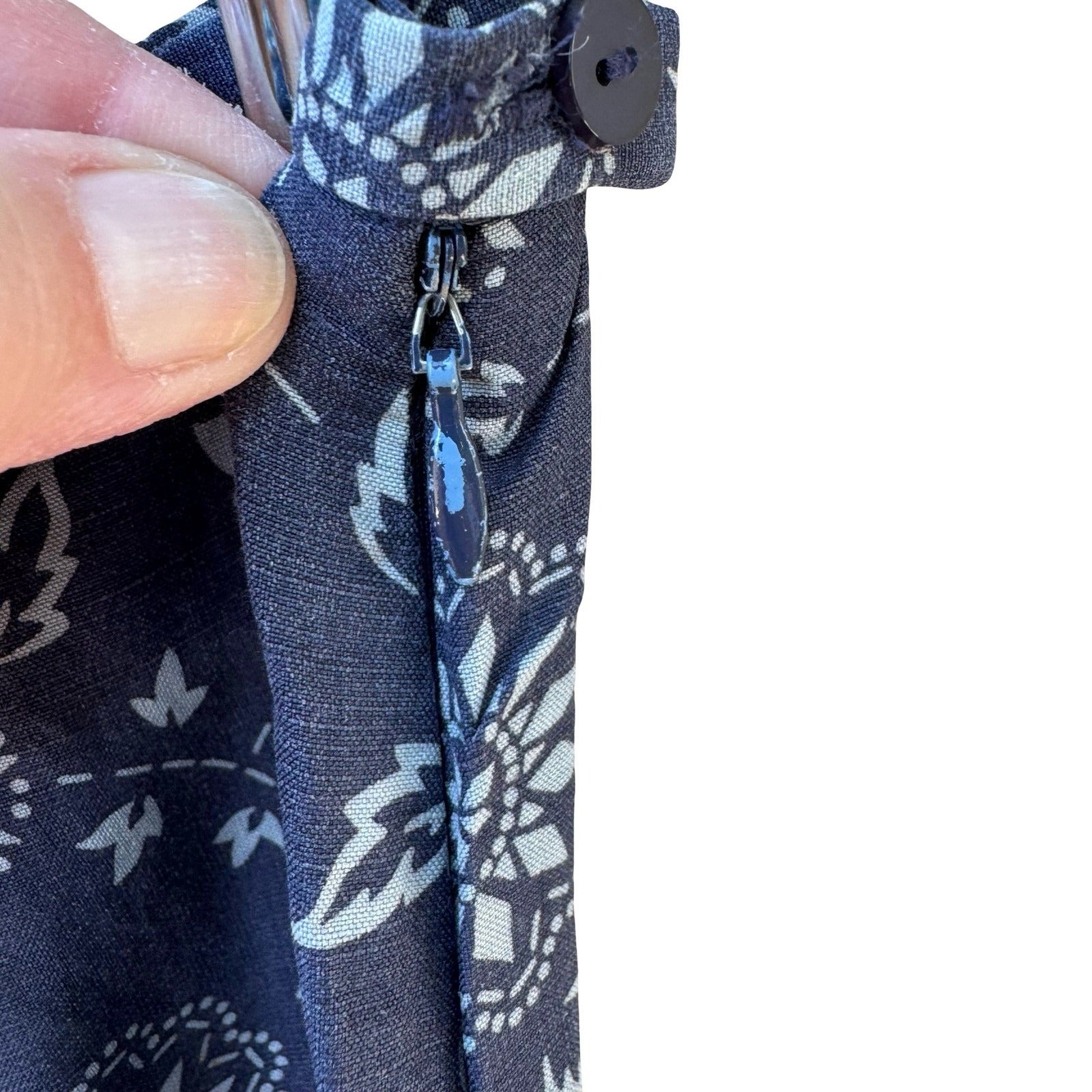 Style & Co Collection Silk Linen Floral Medallion Pants Navy Blue Womens 12