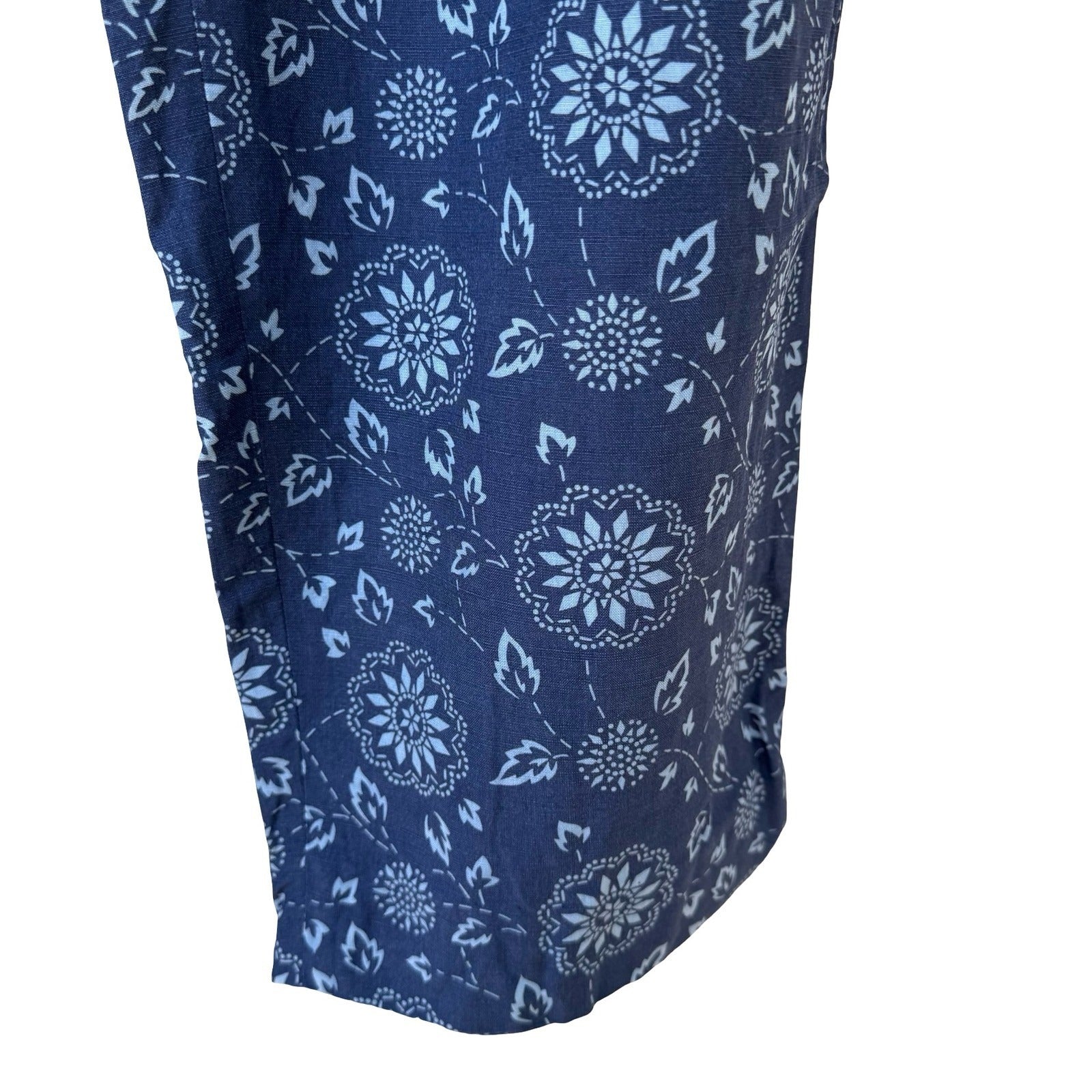 Style & Co Collection Silk Linen Floral Medallion Pants Navy Blue Womens 12