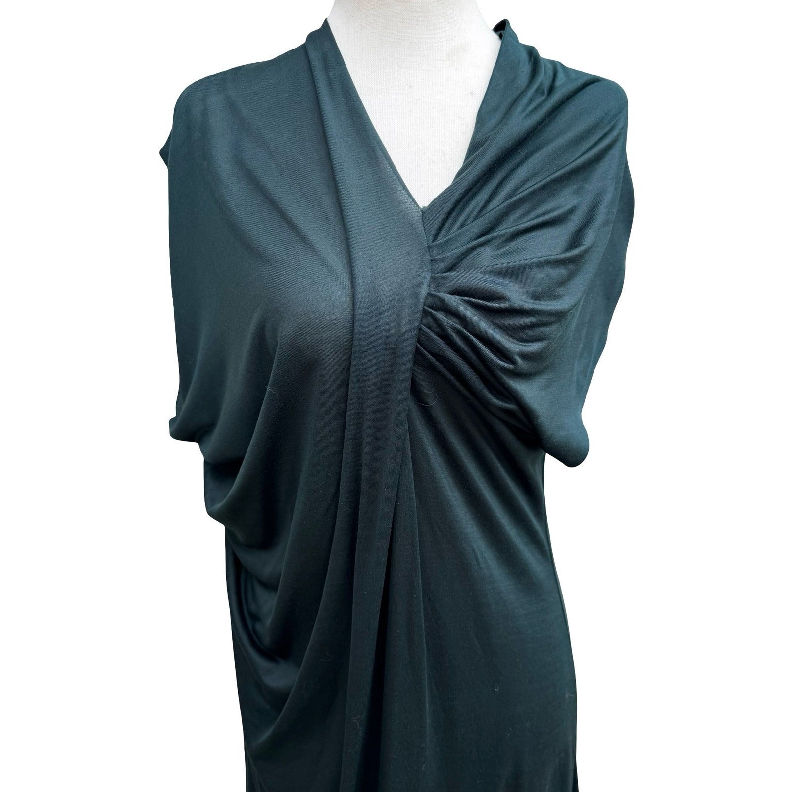 Poleci Vintage Y2K Draped Asymmetrical Midi Dress Lagenlook Avant Garde Green S