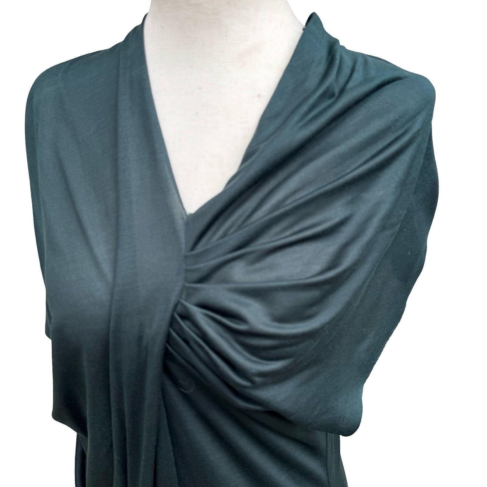 Poleci Vintage Y2K Draped Asymmetrical Midi Dress Lagenlook Avant Garde Green S