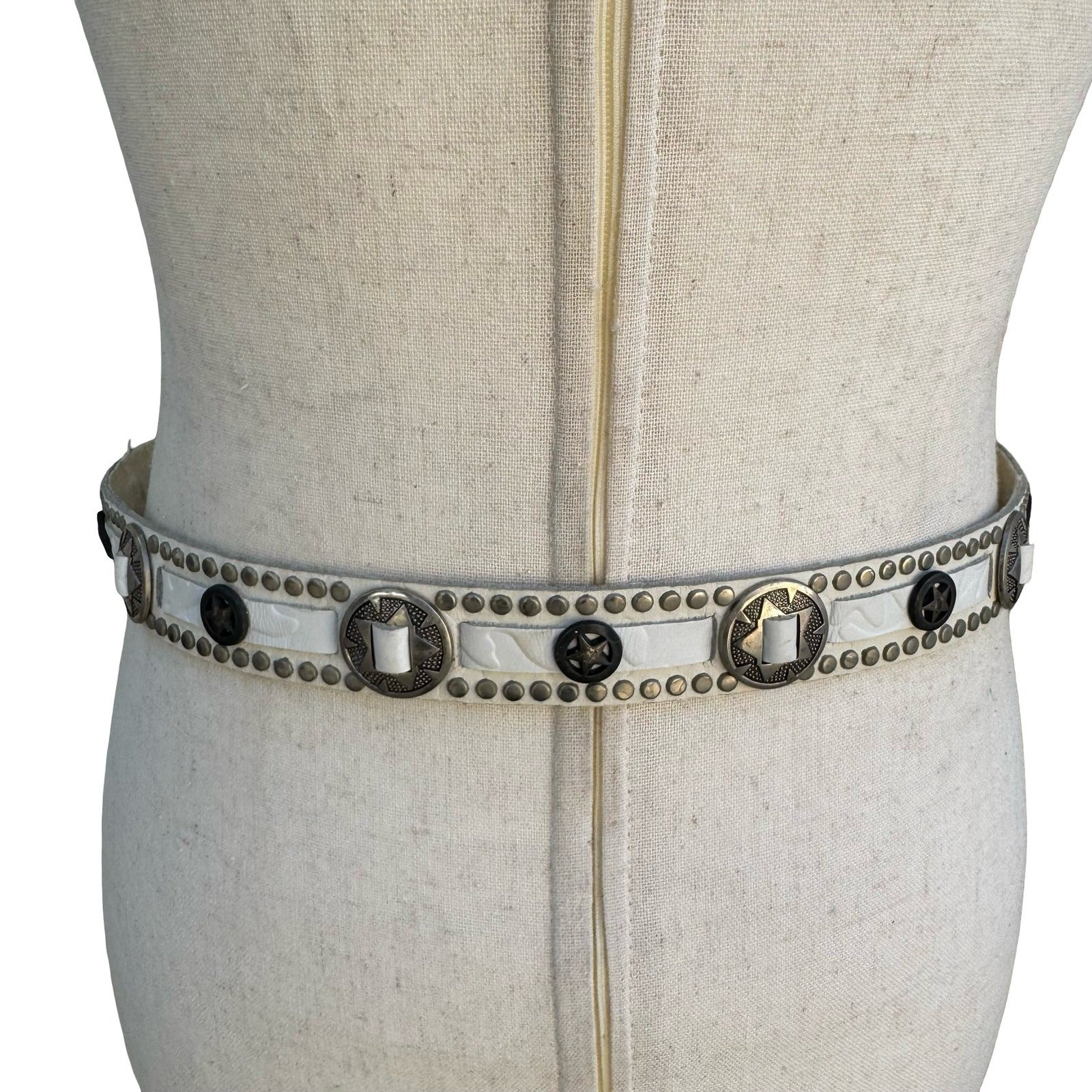 Lily Farouche Munich Vintage White Leather Studded Star Concho Belt West Germany