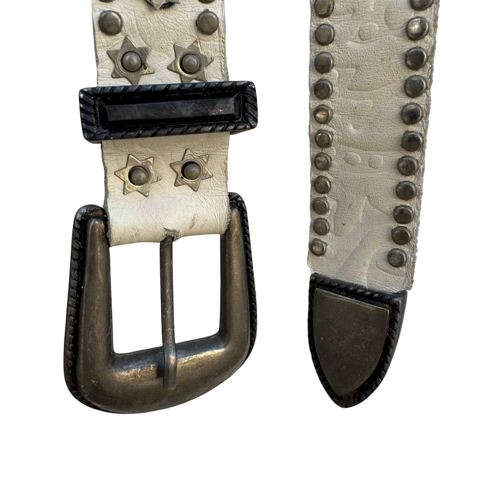 Lily Farouche Munich Vintage White Leather Studded Star Concho Belt West Germany