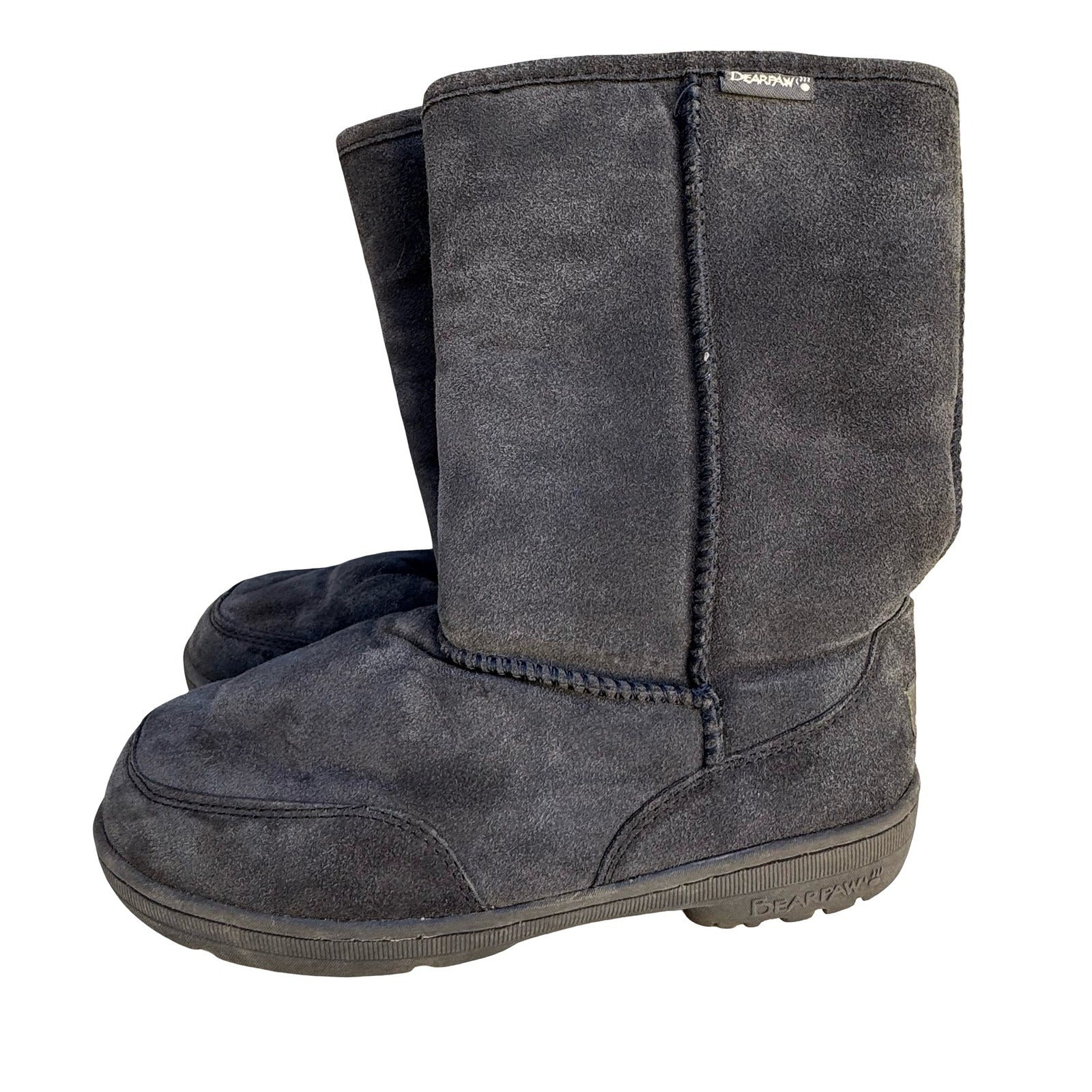 Bearpaw Emma Tall Womens Boots Charcoal Gray Suede Shearling Sheepskin Wool 10