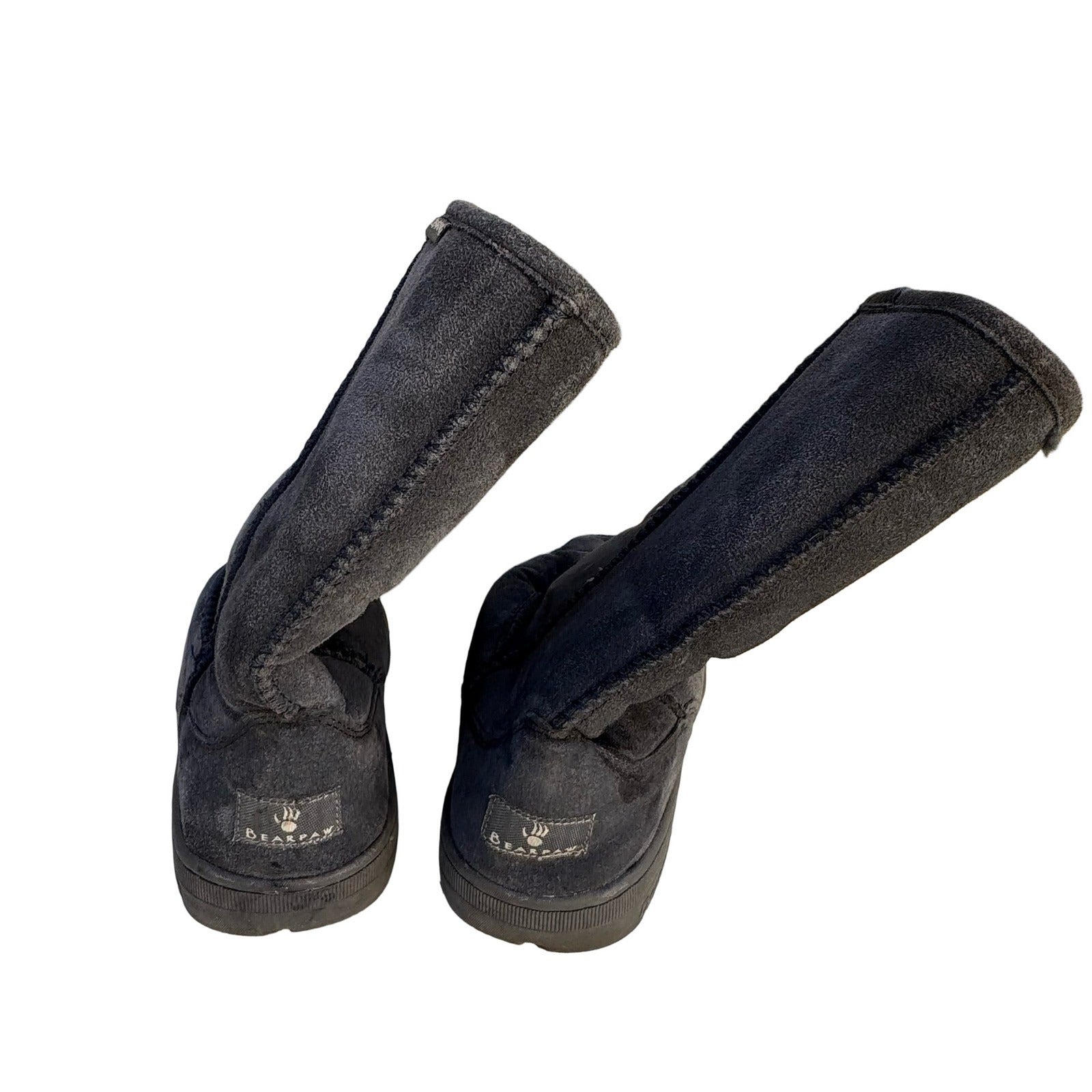 Bearpaw Emma Tall Womens Boots Charcoal Gray Suede Shearling Sheepskin Wool 10