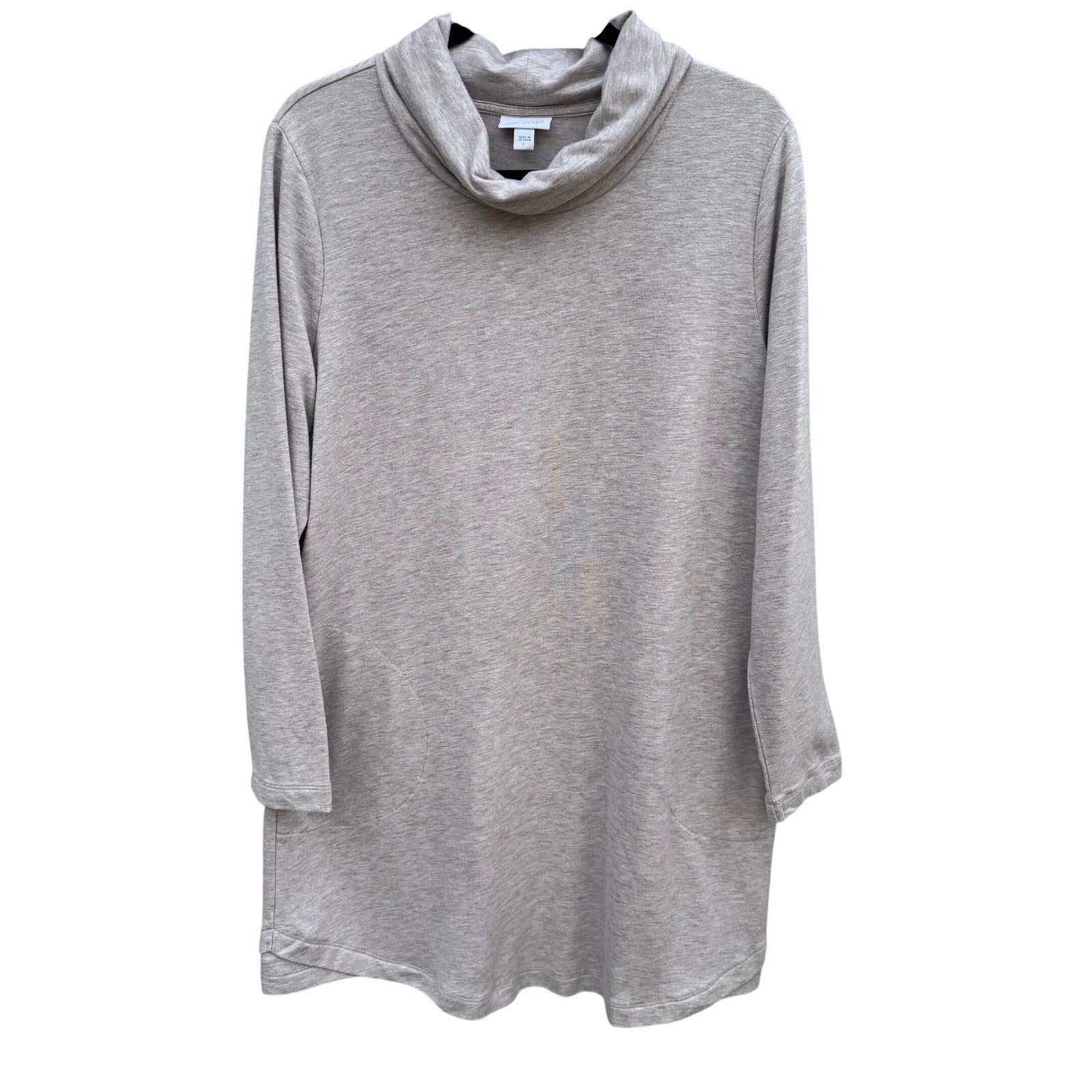 Pure J Jill Luxe Tencel Cowl Neck Tunic Dress Oatmeal Long Sleeve Pockets L