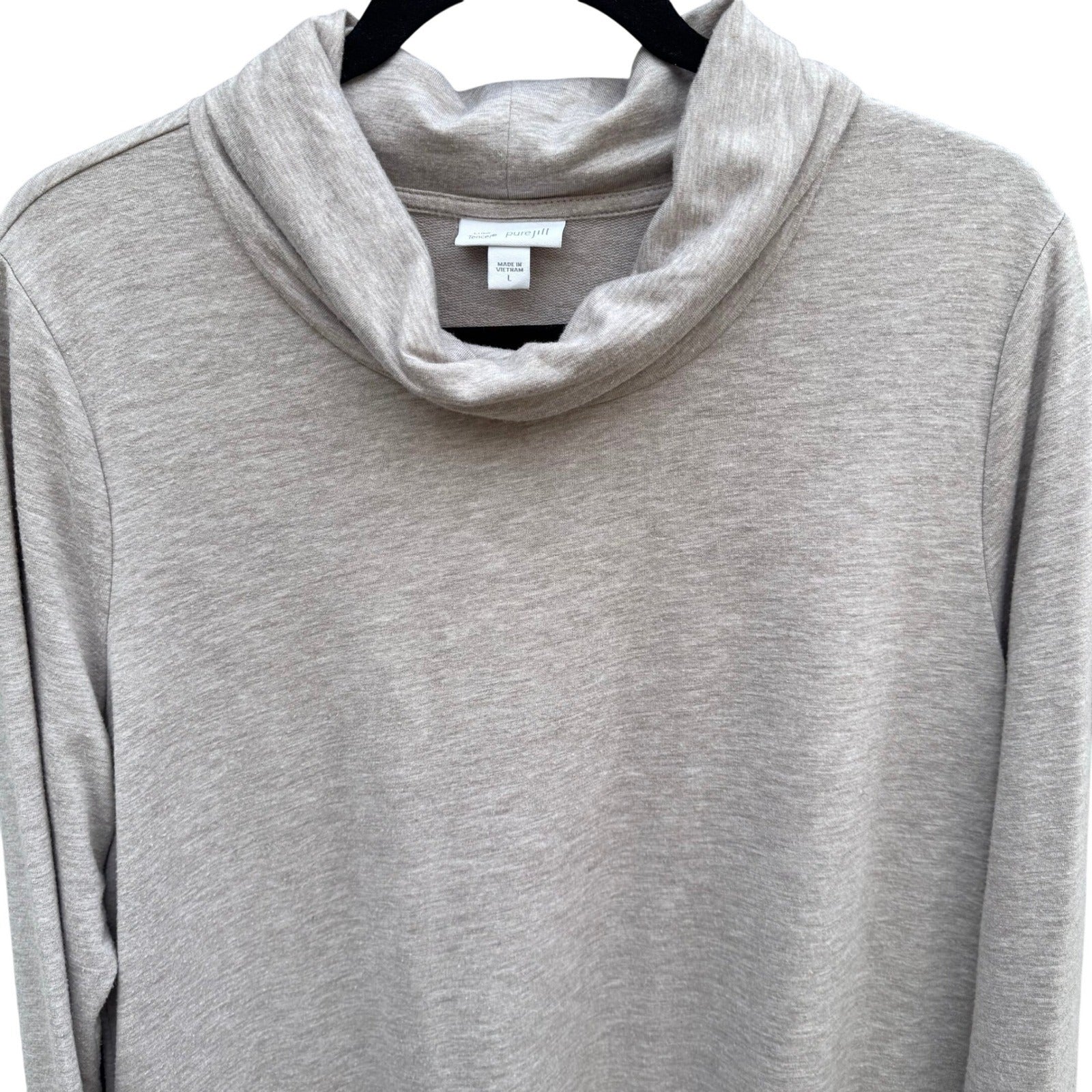 Pure J Jill Luxe Tencel Cowl Neck Tunic Dress Oatmeal Long Sleeve Pockets L