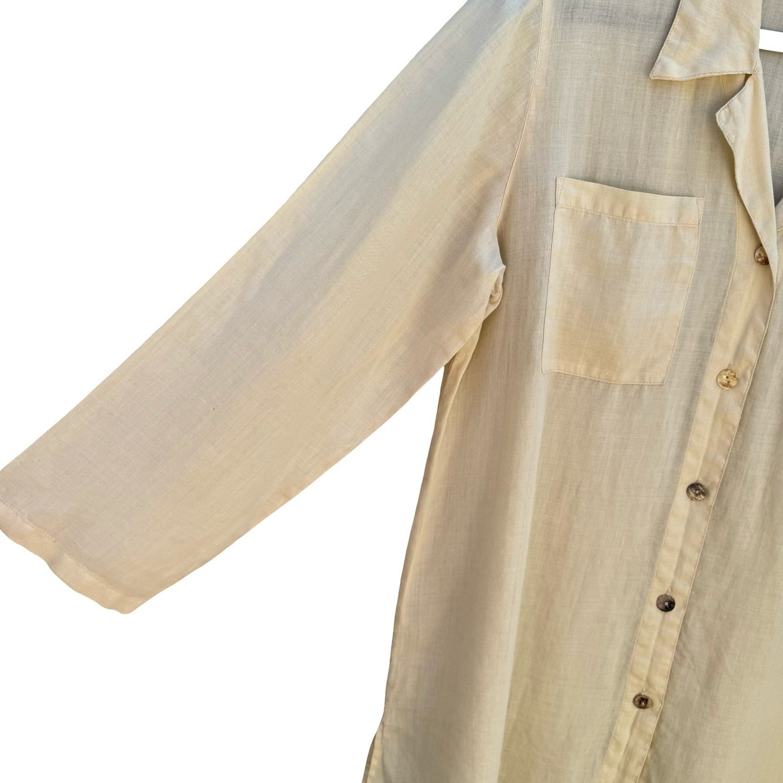 Kleen 100% Ramie Linen Coastal Shirt Butter Yellow Minimalist Lagenlook Womens S