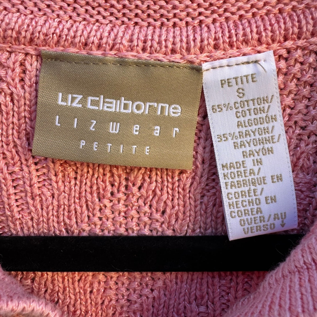 Liz Claiborne Vintage Coquette Preppy Coastal Cable Knit Crop Polo Sweater Pink