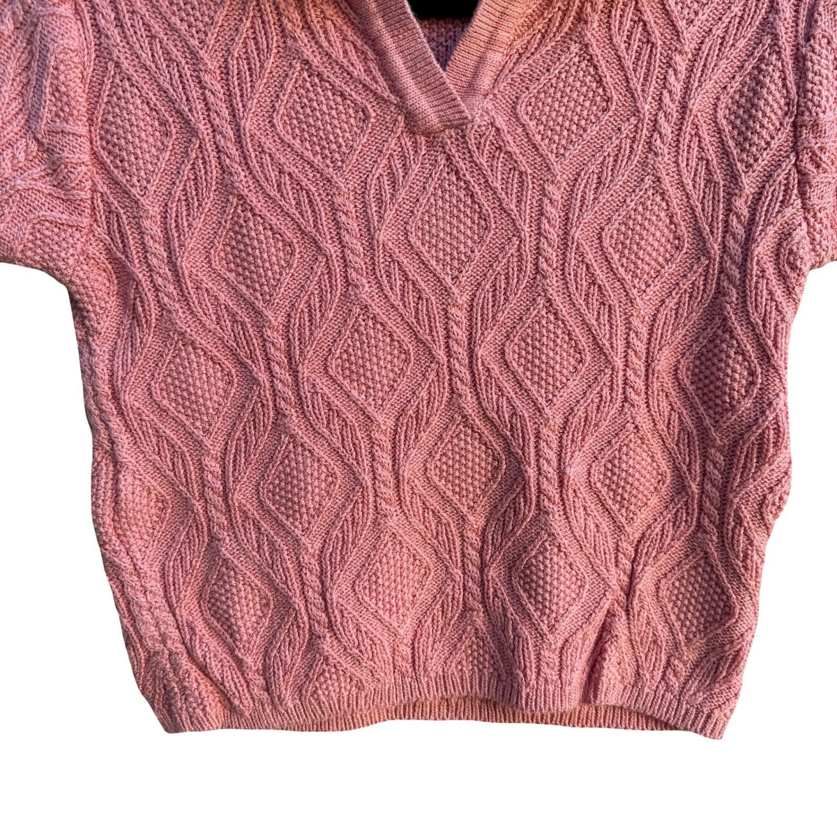 Liz Claiborne Vintage Coquette Preppy Coastal Cable Knit Crop Polo Sweater Pink