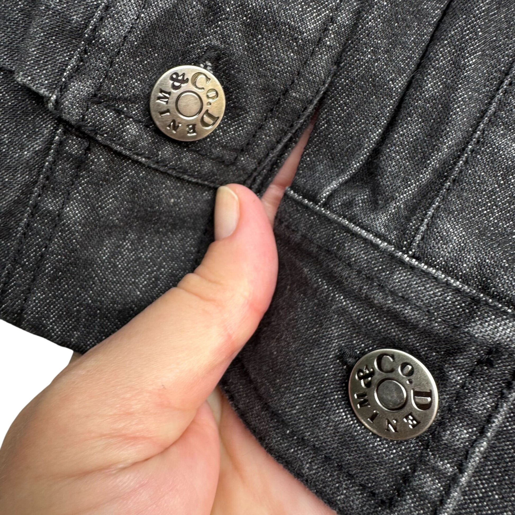 Denim & Co Womens Floral Embroidered Charcoal Gray Button-Up Denim Jacket New S