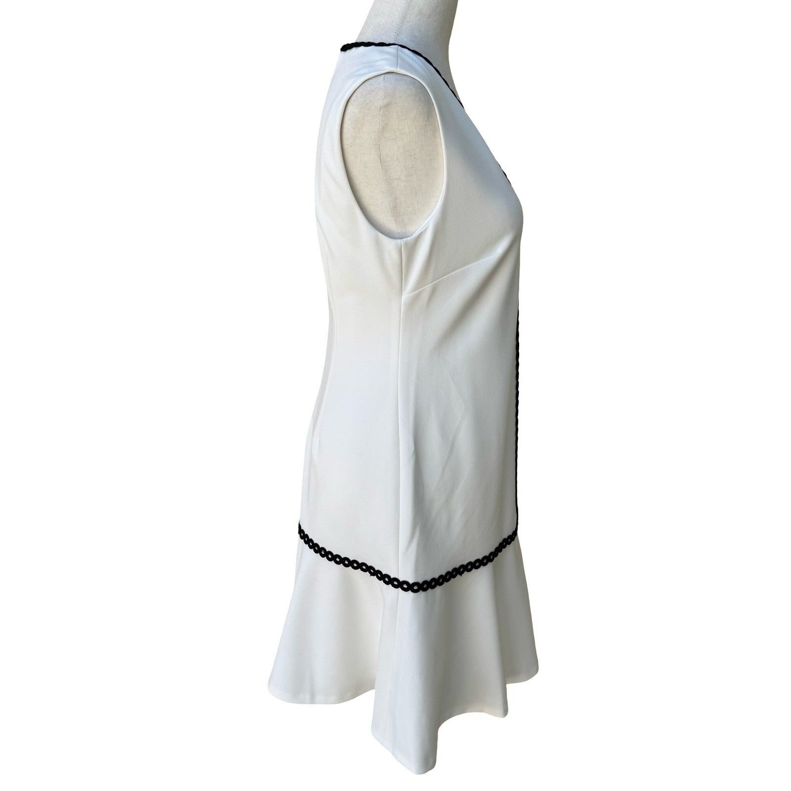 Calvin Klein Mod Minimalist Feminine Sleeveless Midi Dress Black Crochet Trim 4