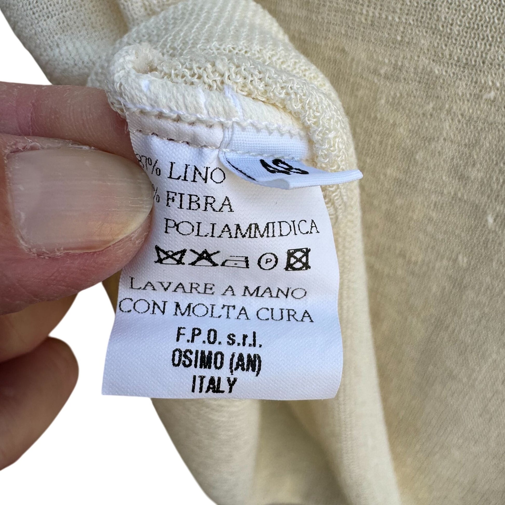 IKI Womens Cream V-Neck Lightweight Italian Linen Knit 3/4 Sleeve Pullover Top L