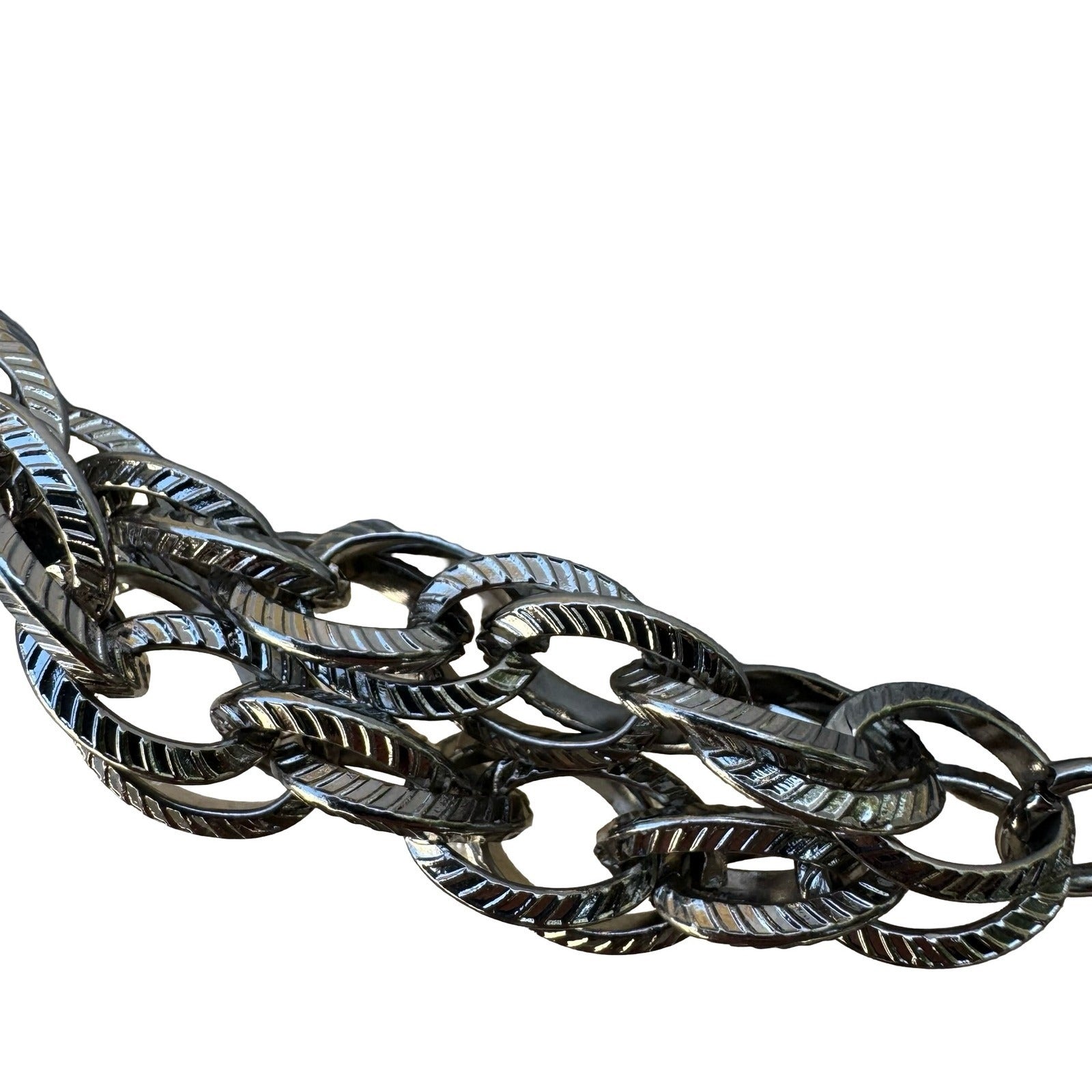 Vintage Y2K Grunge Punk Silver Tone Triple Strand Textured Adjustable Chain Belt