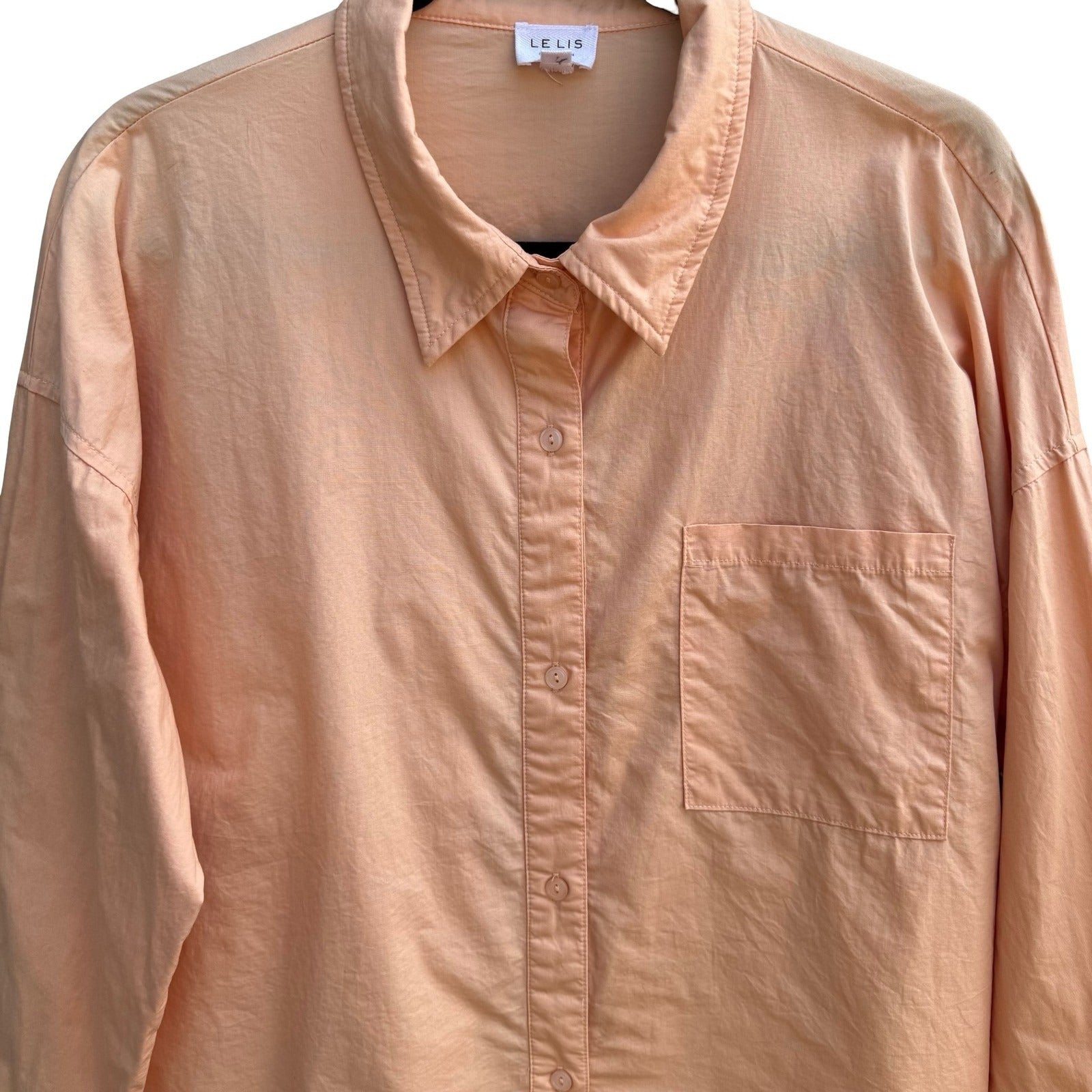 Le Lis Collection Coastal 100% Cotton Minimalist Shirt Oversized Pastel Peach M