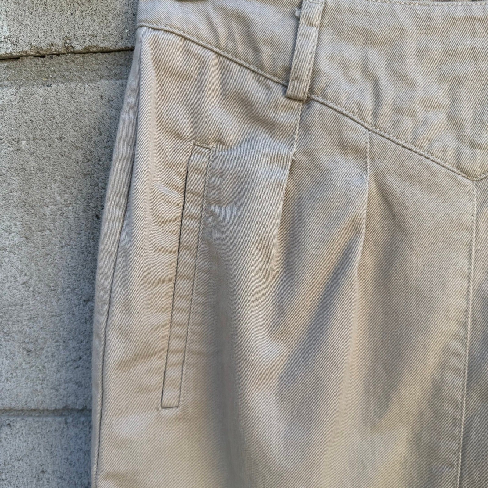 LizSport Vintage 80s Khaki Cotton V-Yoke Pencil Mini Skirt Tan Sz 2P USA Made