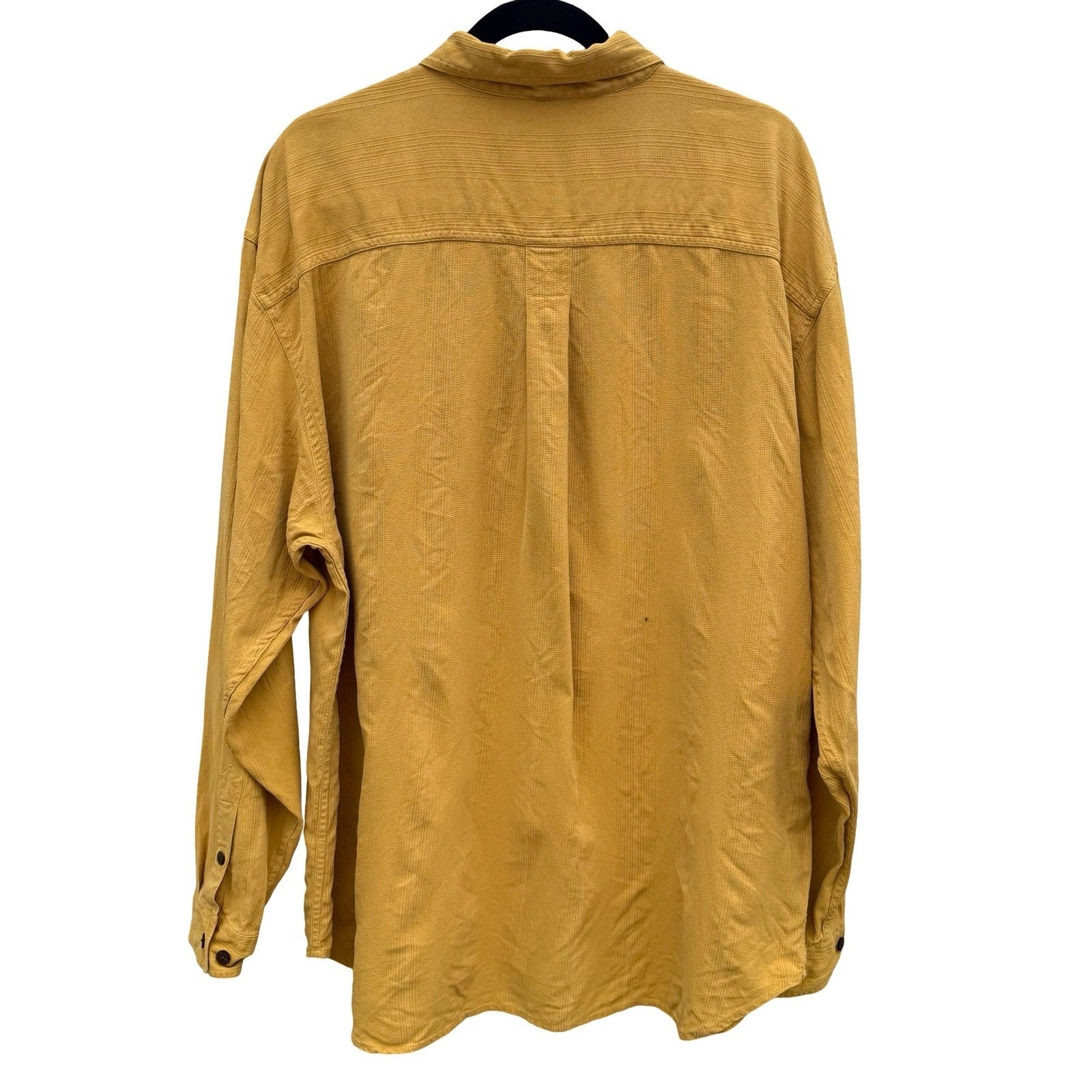 Tommy Bahama Mens XL Mustard Yellow 100% Silk Textured Long Sleeve Button Shirt