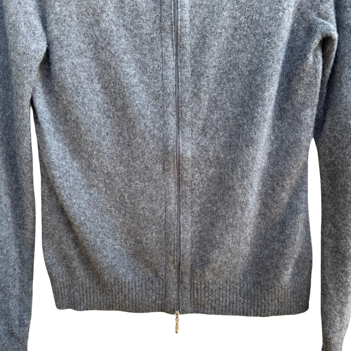 Valerie Stevens 2-Ply Cashmere Preppy Minimalist Quiet Luxury Zip Sweater Grey S