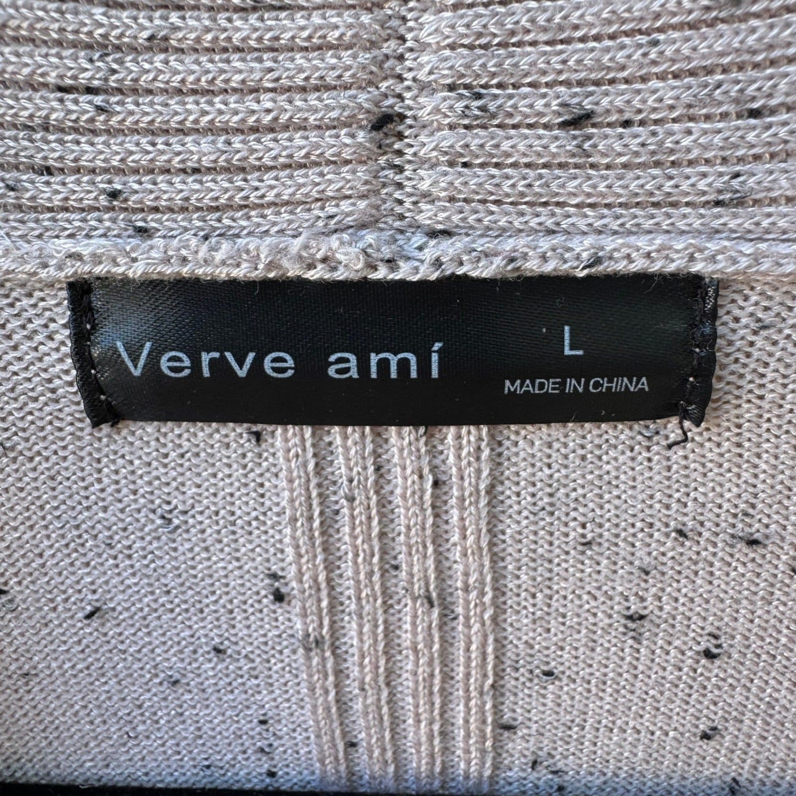 Verve Ami Minimalist Layering Speckled Ribbed Open Front Knit Cardigan Sweater L