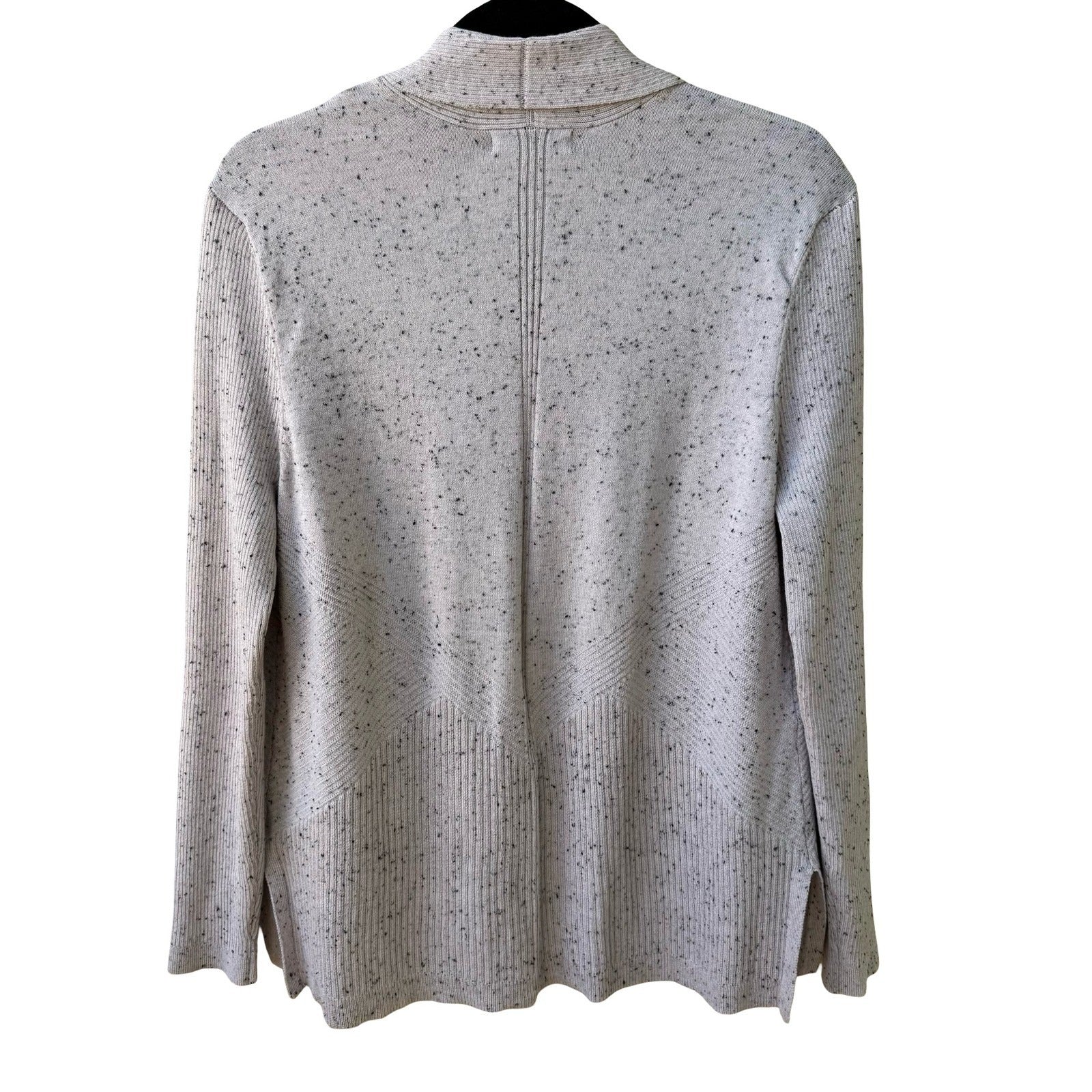Verve Ami Minimalist Layering Speckled Ribbed Open Front Knit Cardigan Sweater L