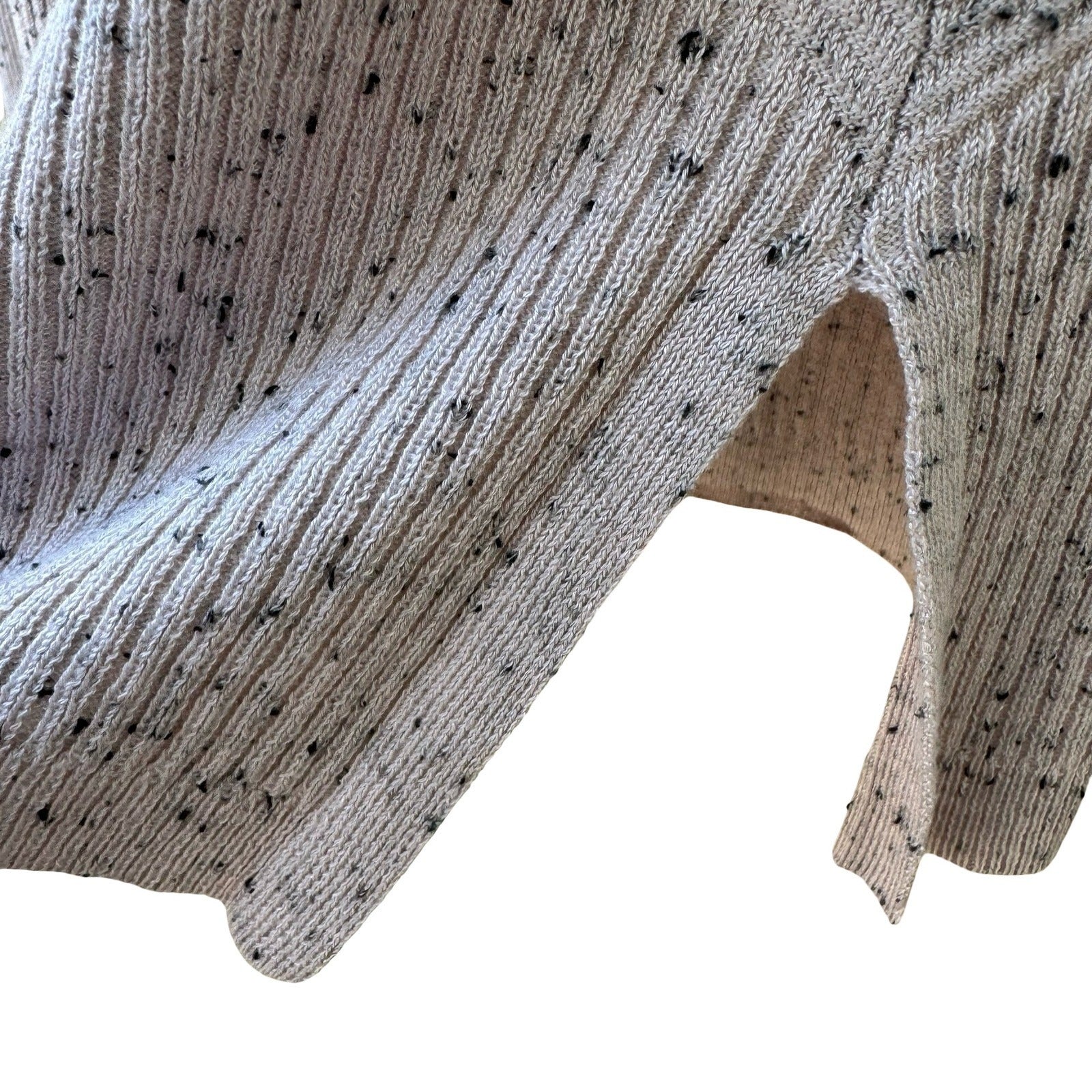 Verve Ami Minimalist Layering Speckled Ribbed Open Front Knit Cardigan Sweater L