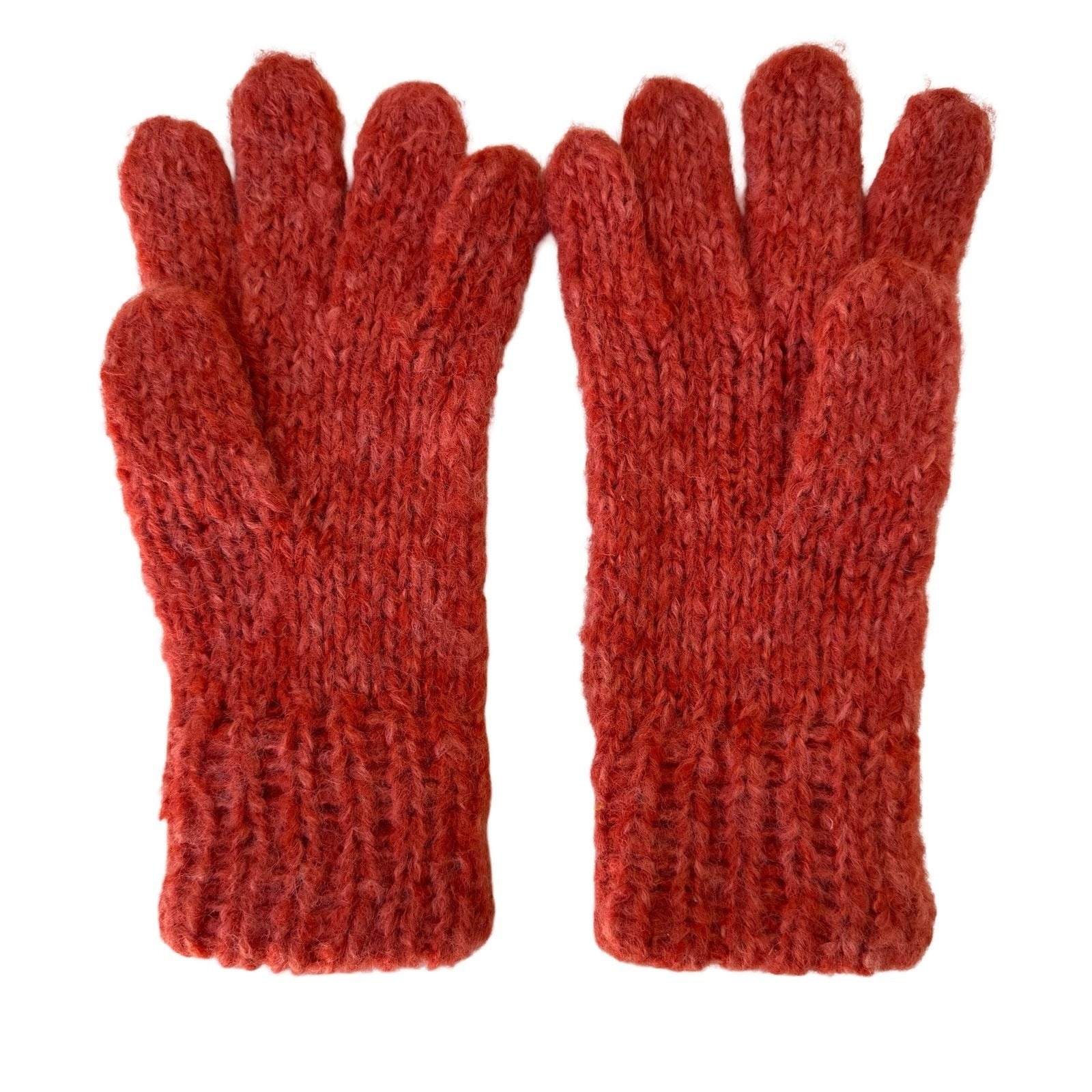 Gorpcore Cozy Orange Chunky Knit Wool Blend Gloves Ribbed Cuff Winter Unisex