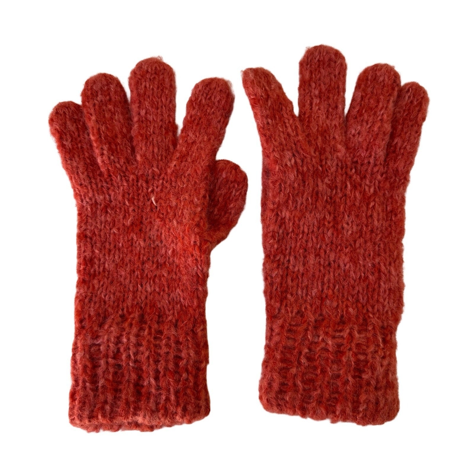 Gorpcore Cozy Orange Chunky Knit Wool Blend Gloves Ribbed Cuff Winter Unisex