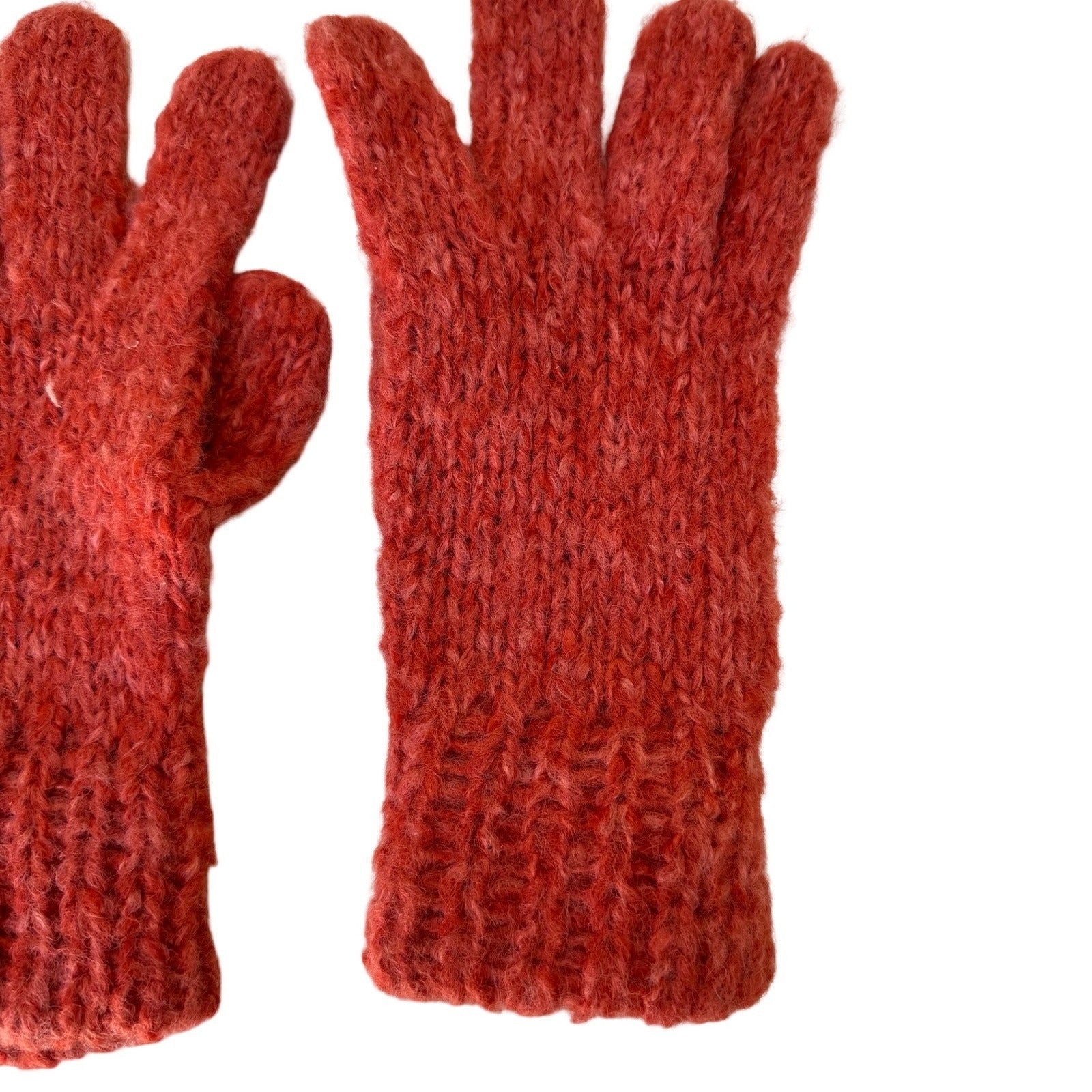 Gorpcore Cozy Orange Chunky Knit Wool Blend Gloves Ribbed Cuff Winter Unisex