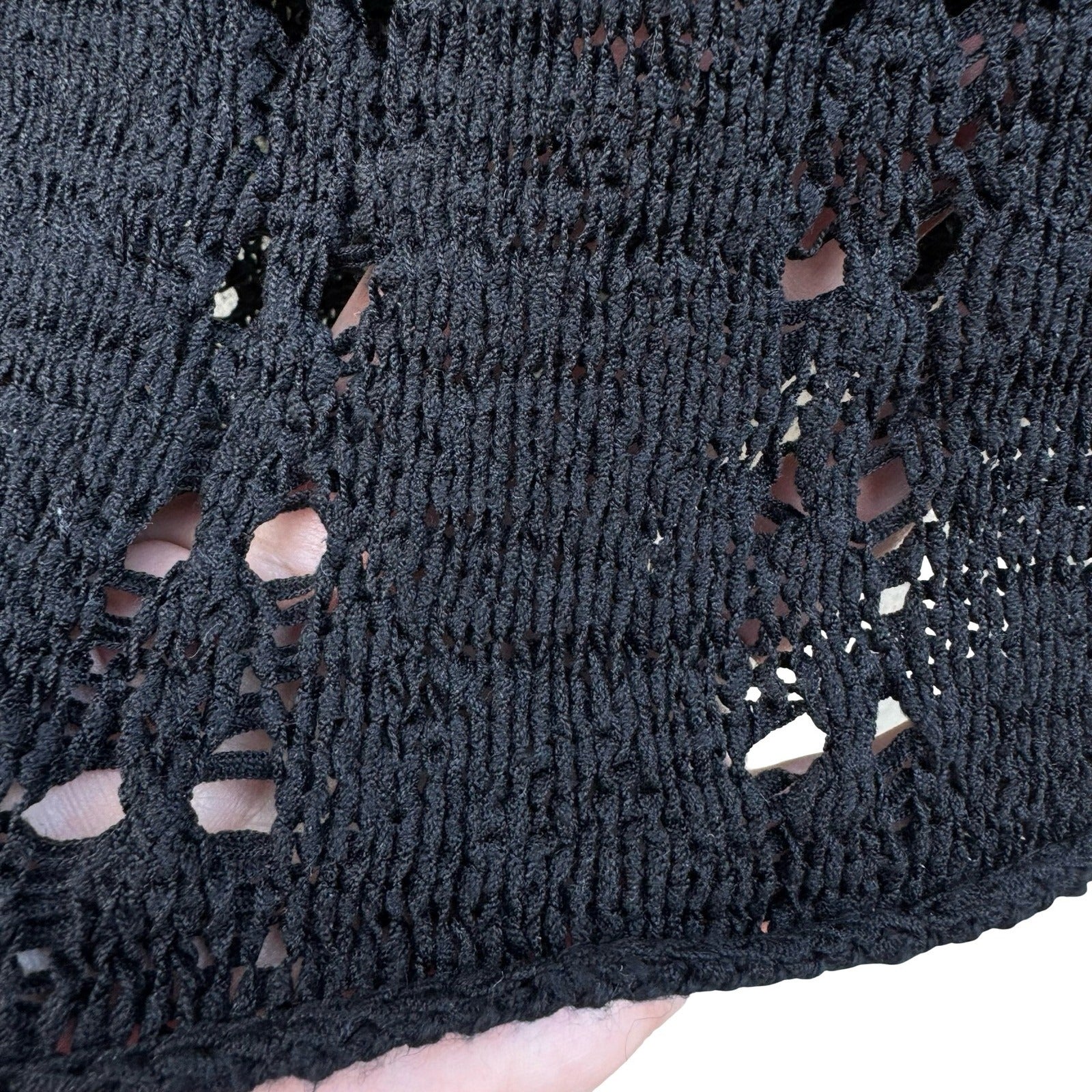 J. Jill Black Silk Blend Open Knit Pointelle Sweater 3/4 Sleeve Womens XL Boho