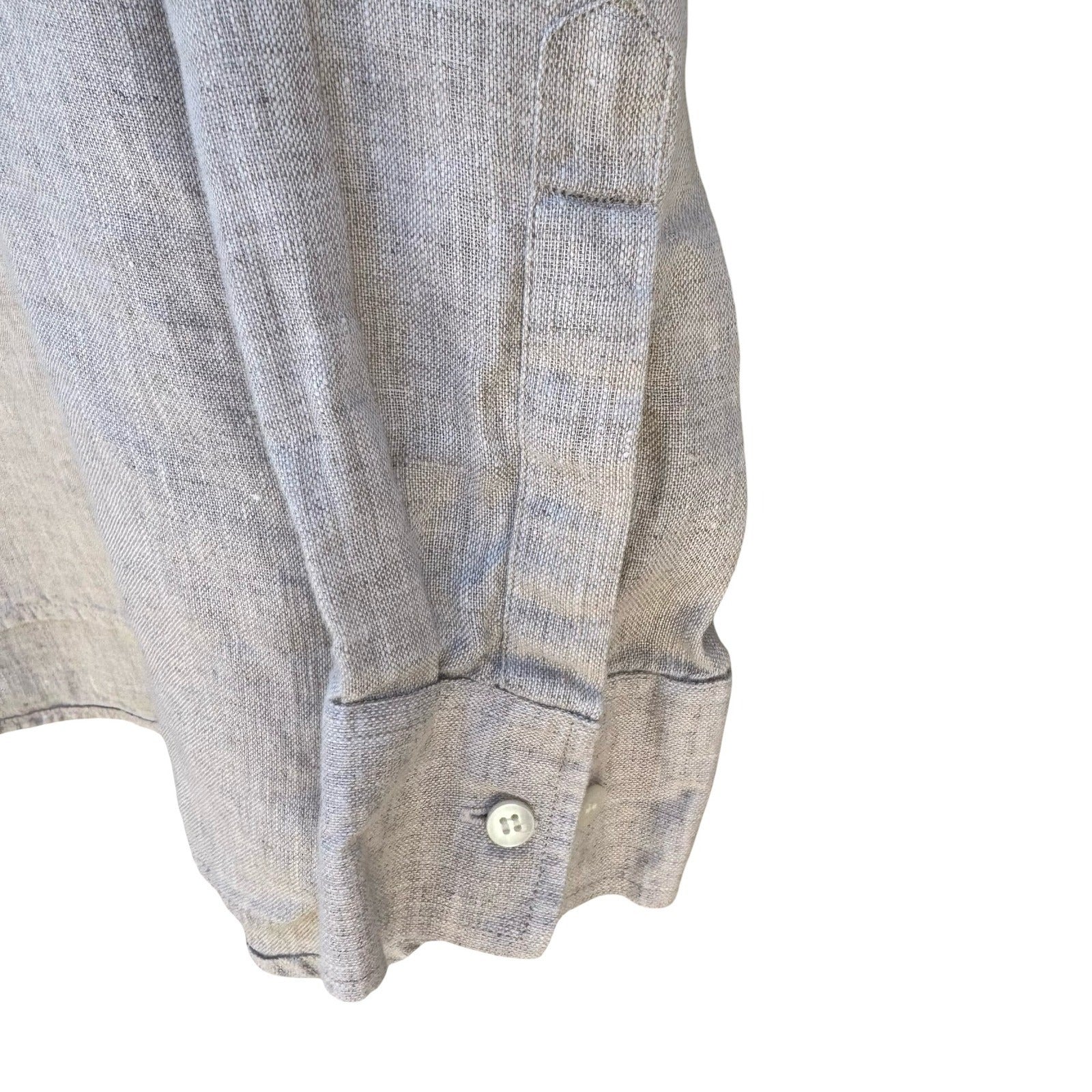 Rock Creations Linen Blend Band Collar Roll Tab Sleeve Tunic Top Tan L Coastal