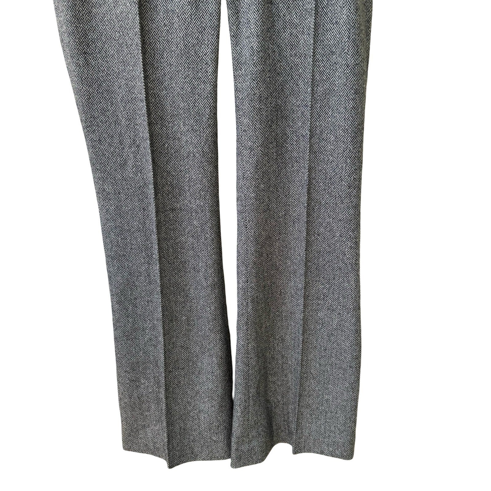 Louis Verdad Y2K Quiet Luxury Tailored Herringbone Wool Blend Leather Trim Pants
