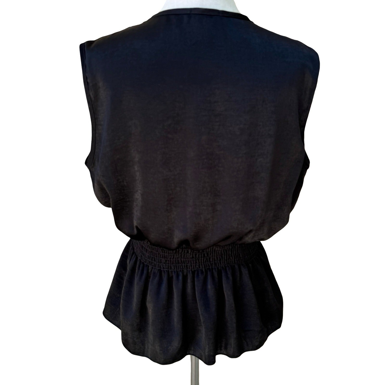 Blue Sketch Y2K Satin Surplice Peplum Blouse Smocked Waist Whimsigoth Black L