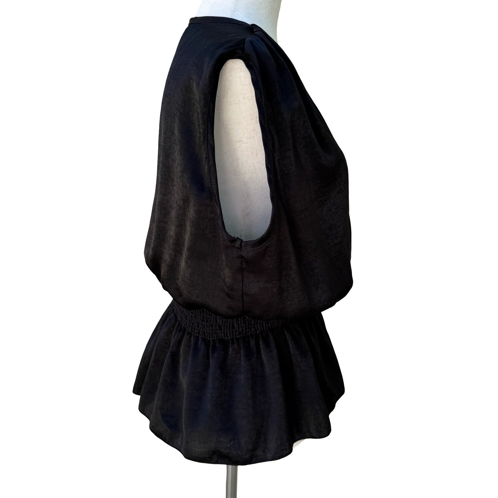 Blue Sketch Y2K Satin Surplice Peplum Blouse Smocked Waist Whimsigoth Black L
